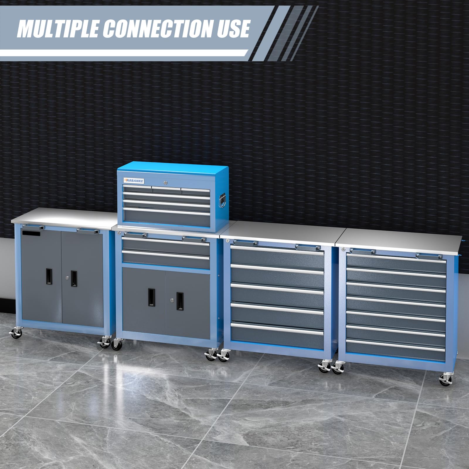 8-Drawer Rolling Tool Chest with Wheels & Locking Door, Sliding Drawers & Stainless Steel Work Surface - Heavy Duty Garage Workbench for Mechanics & DIY Projects - Perfect for Workshop Organization & Automotive Repair