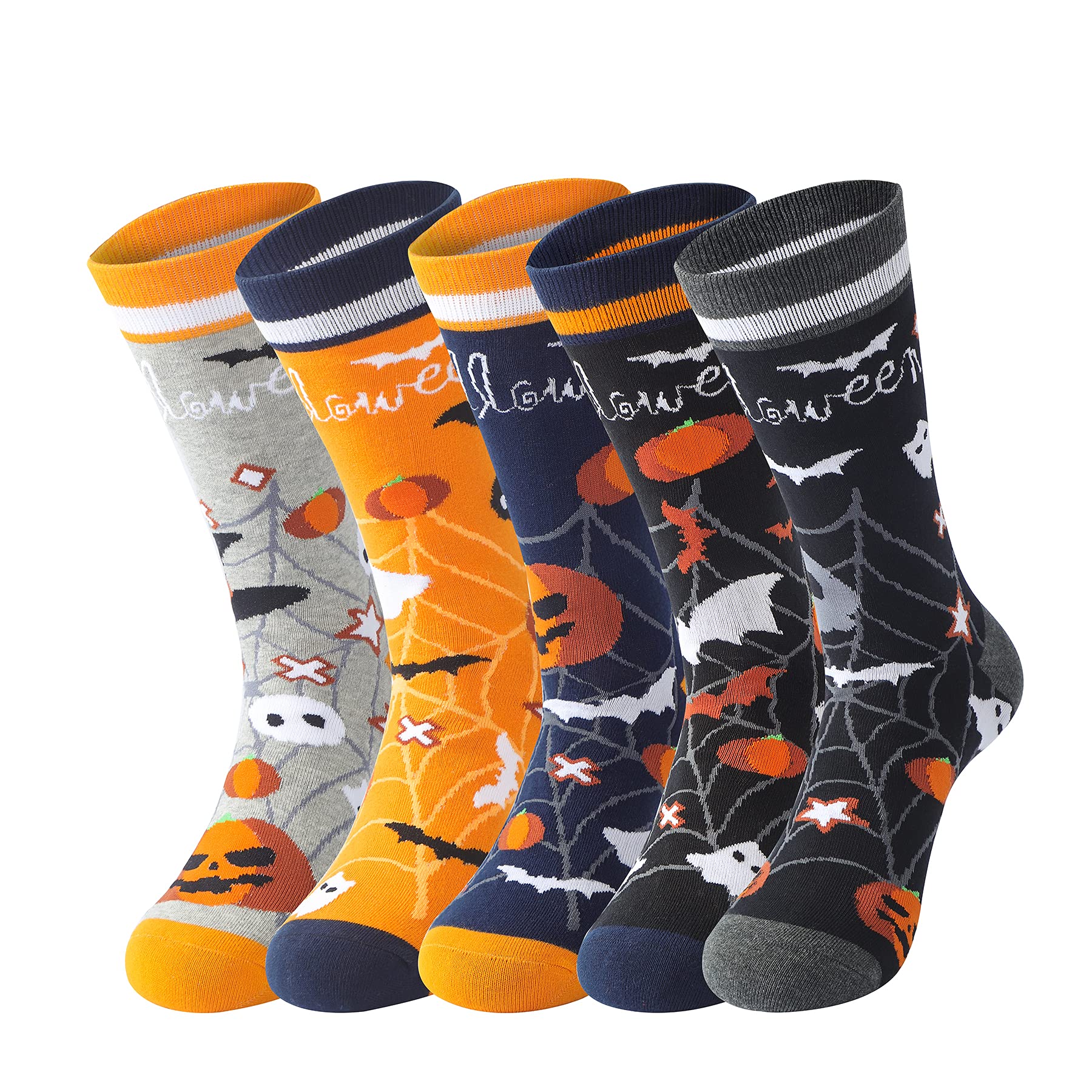 SherryDC Halloween Socks - Pumpkin Bat Spider Patterned Crew Socks for Men & Women | Funny Novelty Cotton Socks for Costumes, Parties & Gifts