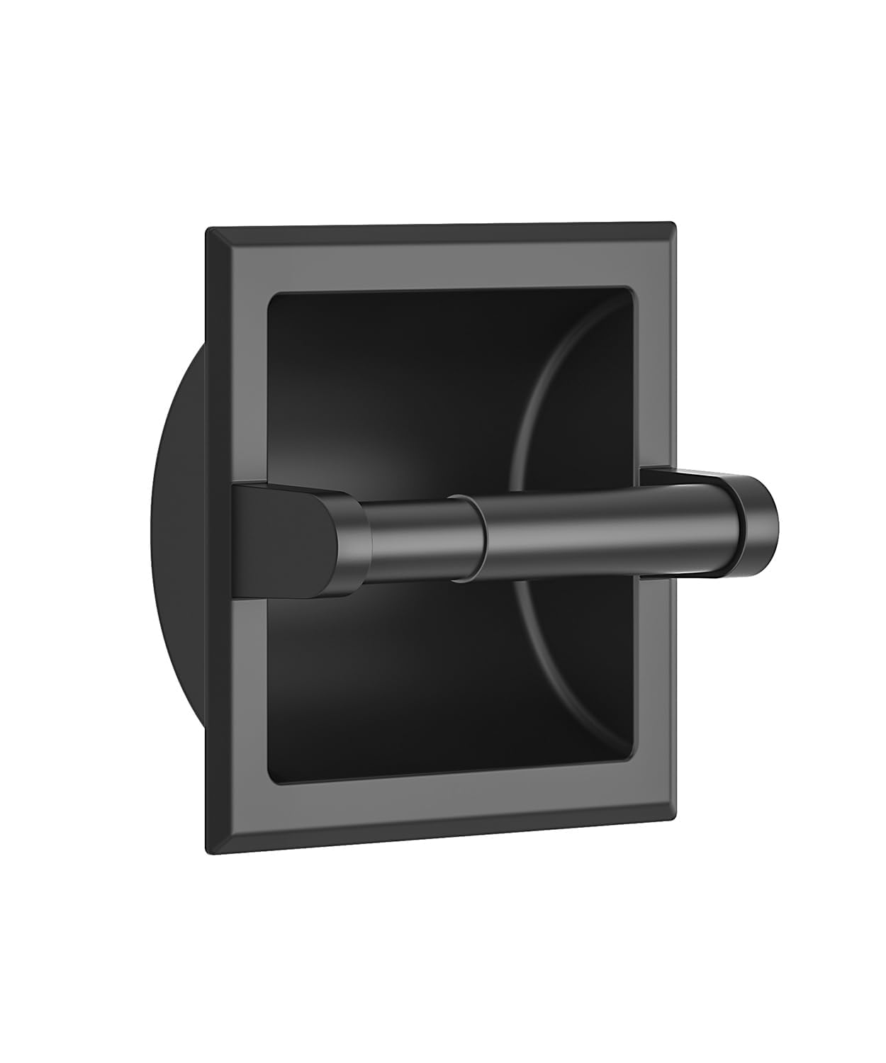 FORIOUS Matte Black Toilet Paper Holder - Wall Mount Recessed Bathroom Tissue Roll Holder with Rear Mounting Bracket | Durable & Space-Saving Design for Modern Homes & Apartments