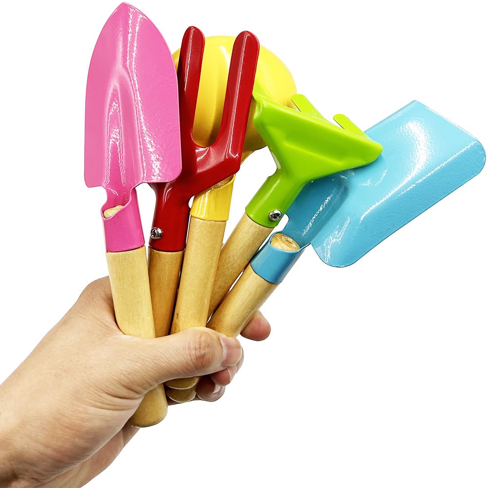 IELEK 5-Piece Stainless Steel Gardening Tool Set - Trowel, Rake, Shovel, Spoon & Fork - Durable Outdoor Garden Tools for Planting, Weeding & Landscaping - Perfect Easter Gift for Gardeners & Homeowners
