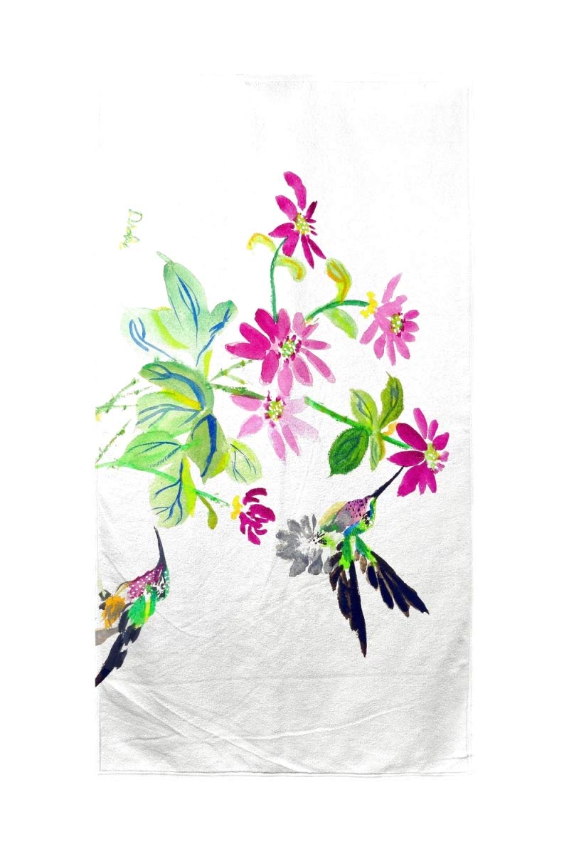 Betsy Drake Ruby Throat Hummingbird Beach Towel - Large Soft Absorbent Quick-Dry Towel for Pool, Beach, Yoga & Outdoor Activities