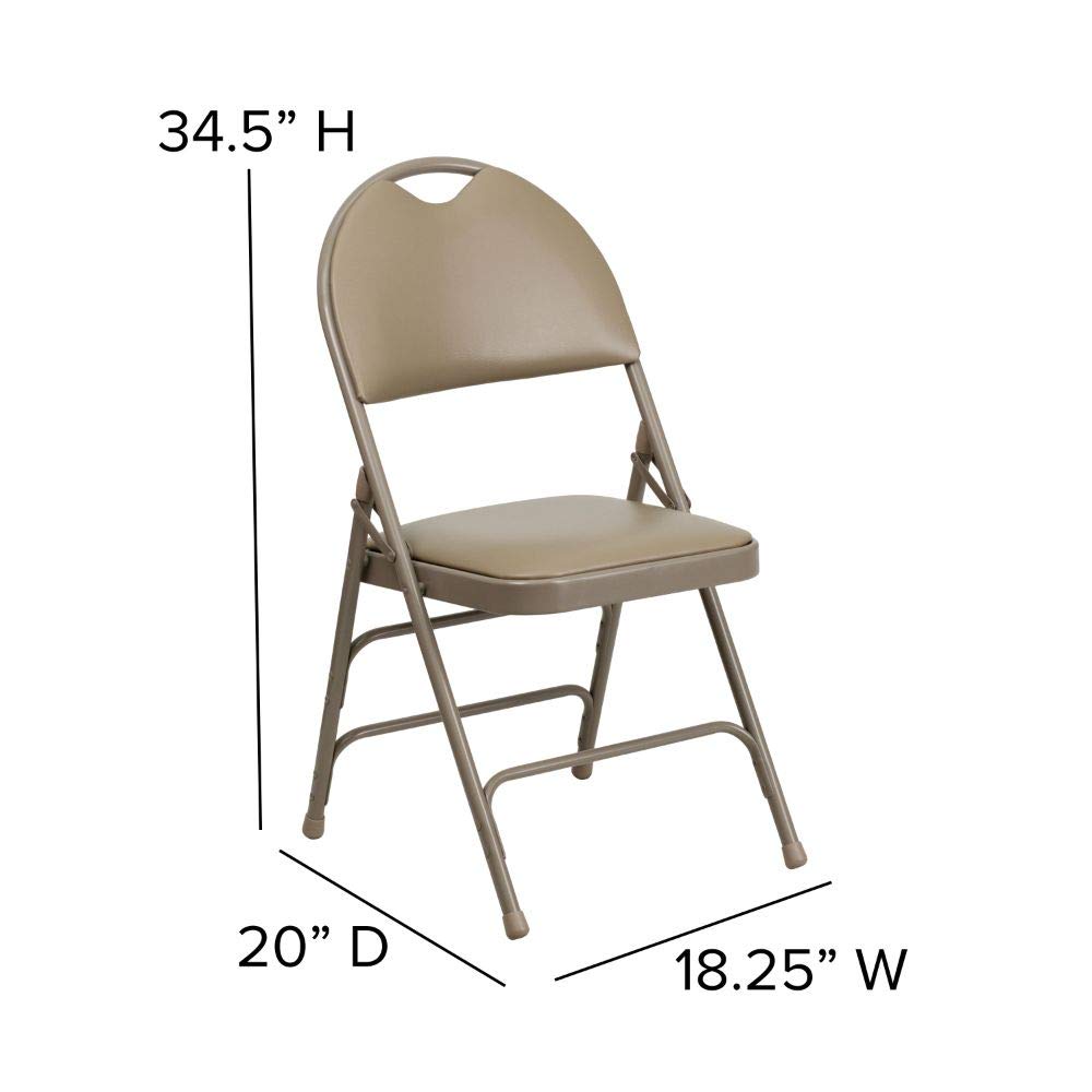 Flash Furniture 4-Pack HERCULES Series Heavy Duty Folding Chairs - Triple Braced Metal Frame, Beige Vinyl Seat, Easy-Carry Handle - Perfect for Weddings, Parties, Events, and Home Use