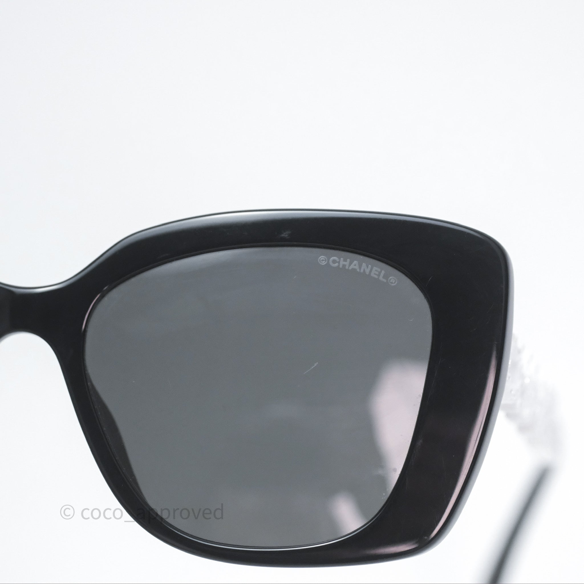 Chanel Acetate Strass Square Polarized Sunglasses for Women - Black & White Frame with UV Protection - Perfect for Beach, Driving & Outdoor Activities