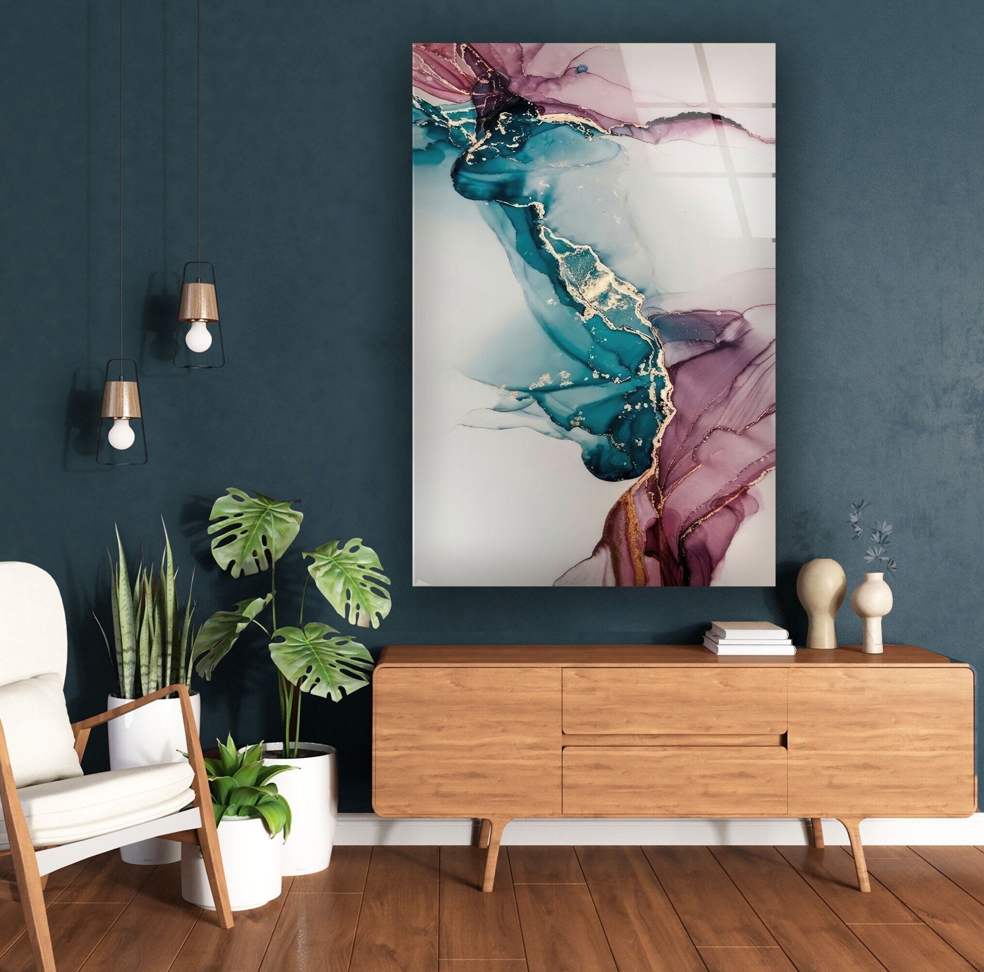 Abstract Pictorial Art Glass Wall Decor - Modern Handmade Glass Art for Living Room, Bedroom & Office - Unique Home & Interior Design Decorations