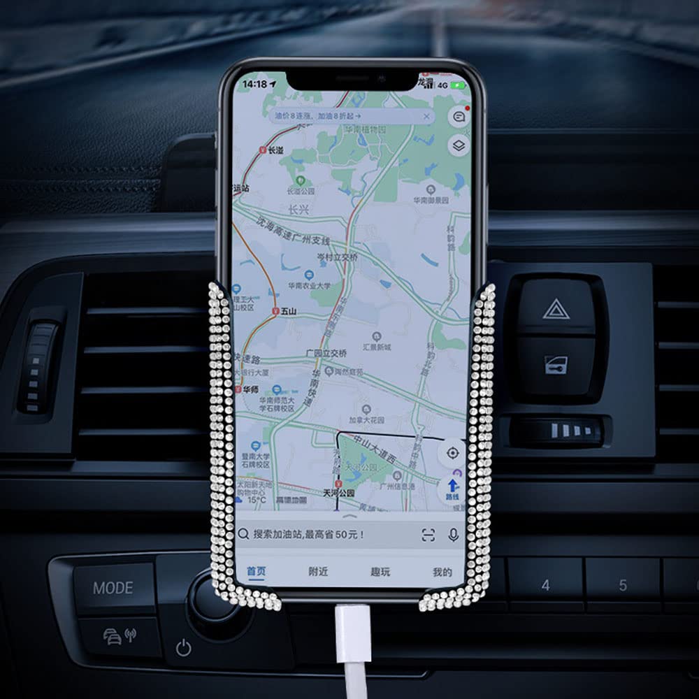 SUNCARACCL Bling Car Phone Holder - 360° Adjustable Crystal Auto Car Mount for Dashboard, Windshield & Air Vent (White) | Perfect for Hands-Free Navigation, Music & Calls While Driving