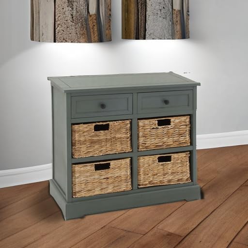 Deco 79 Wooden Storage Organizer with 4 Baskets & 2 Drawers - 30 x 13 x 28 Inches, Turquoise - Perfect for Bedroom Closet, Bathroom, Nursery or Entryway Organization