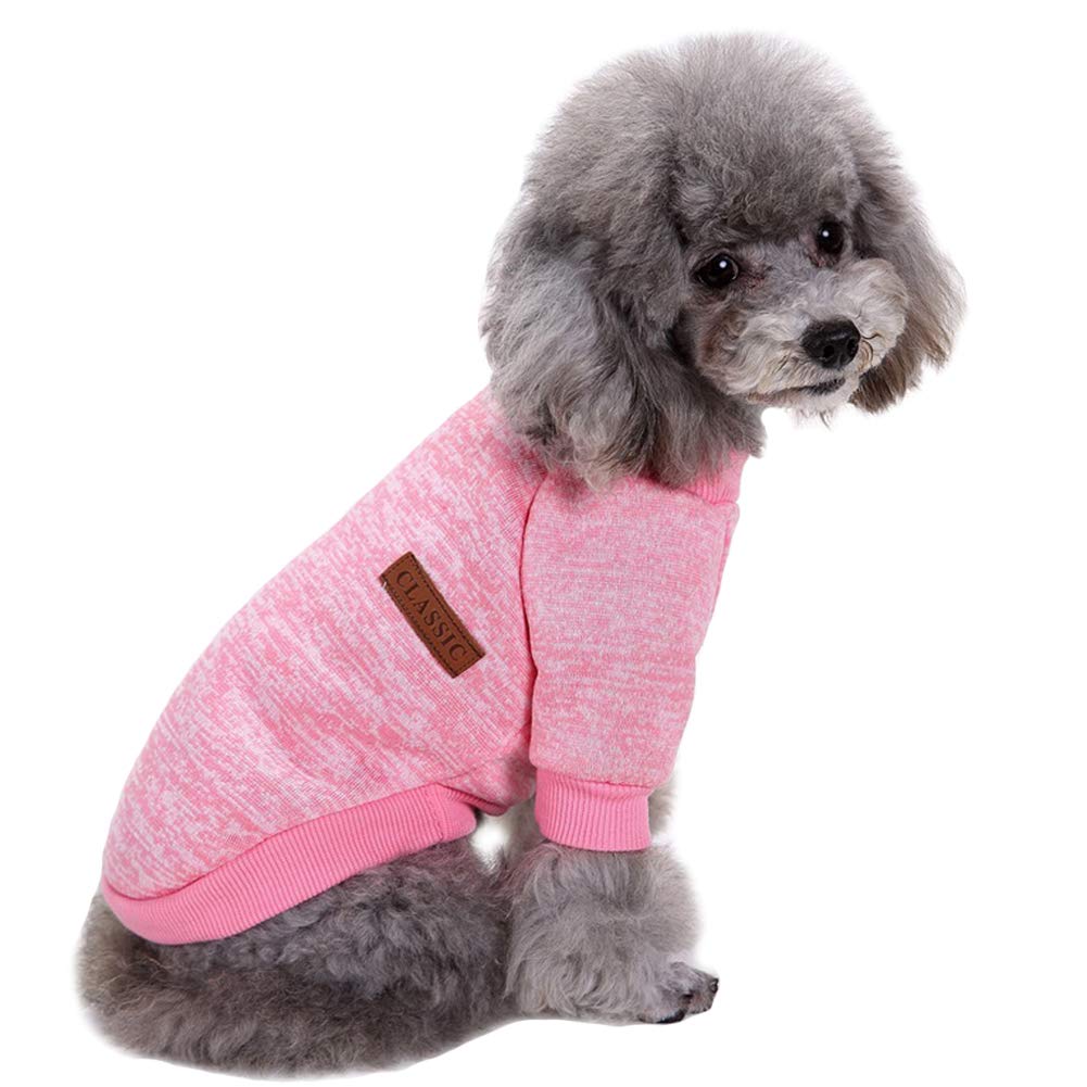 Classic Knit Dog Sweater for Small Dogs - Warm Winter Puppy Coat, Soft & Cozy Pet Clothing (XS, Pink) - Perfect for Indoor & Outdoor Winter Walks