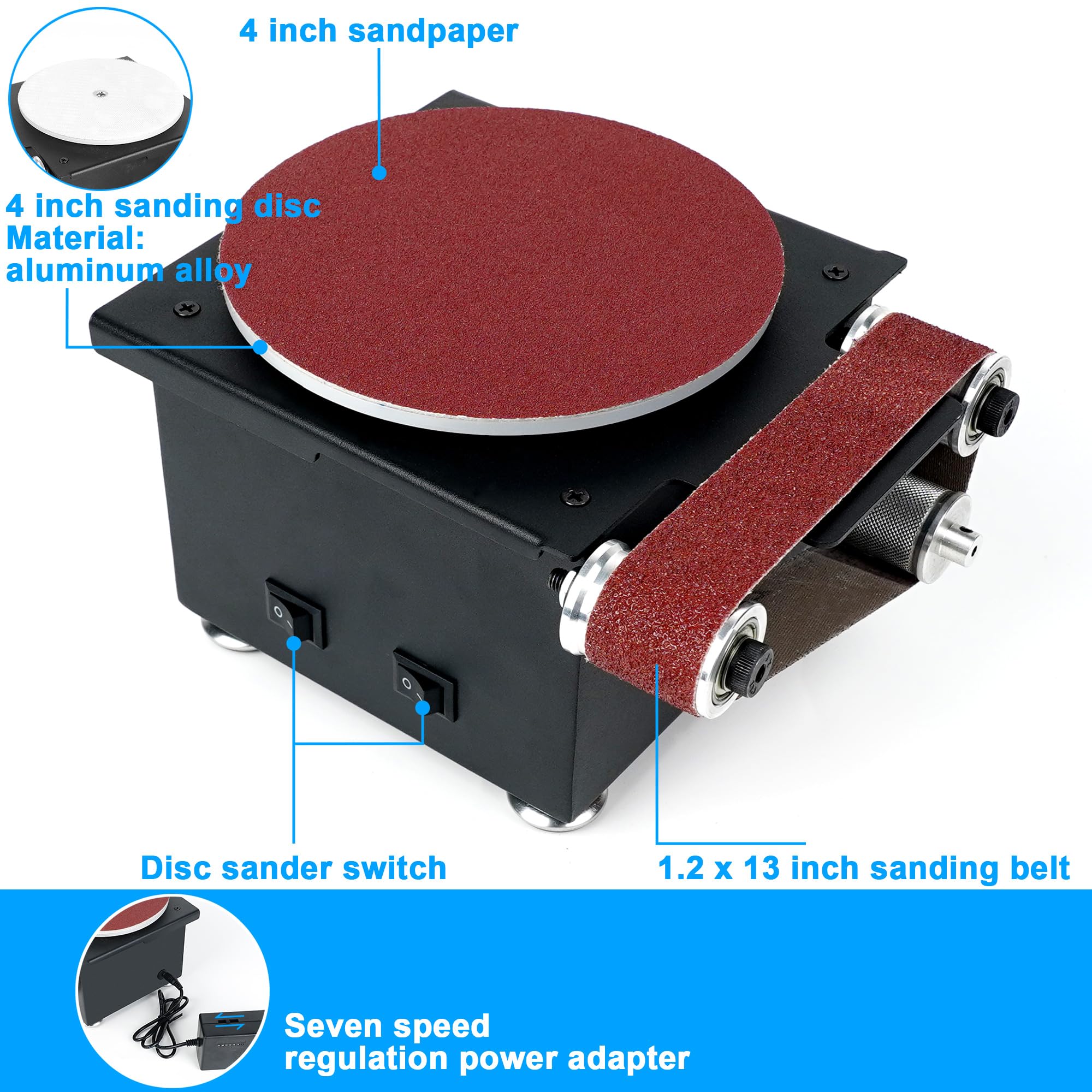 Twotrees 6-Inch Mini Disc Sander & 1.2x15in Belt Bench Grinder - Dual Motor Adjustable Speed Electric Sander for Metal, Wood, Aluminum DIY Projects | Perfect for Home Workshops & Metalworking