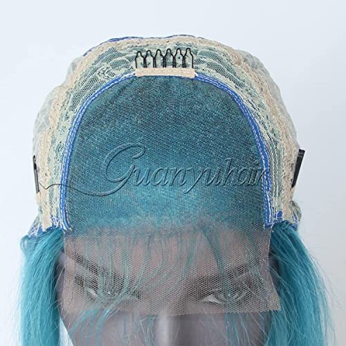 Pre-plucked Short Bob Human Hair Lace Front Wig - Glueless Silky Straight 150% Density Light Blue Free Part Bob Wig for Black Women (14inch, 4x4) | Natural Look for Daily Wear, Parties & Special Occasions