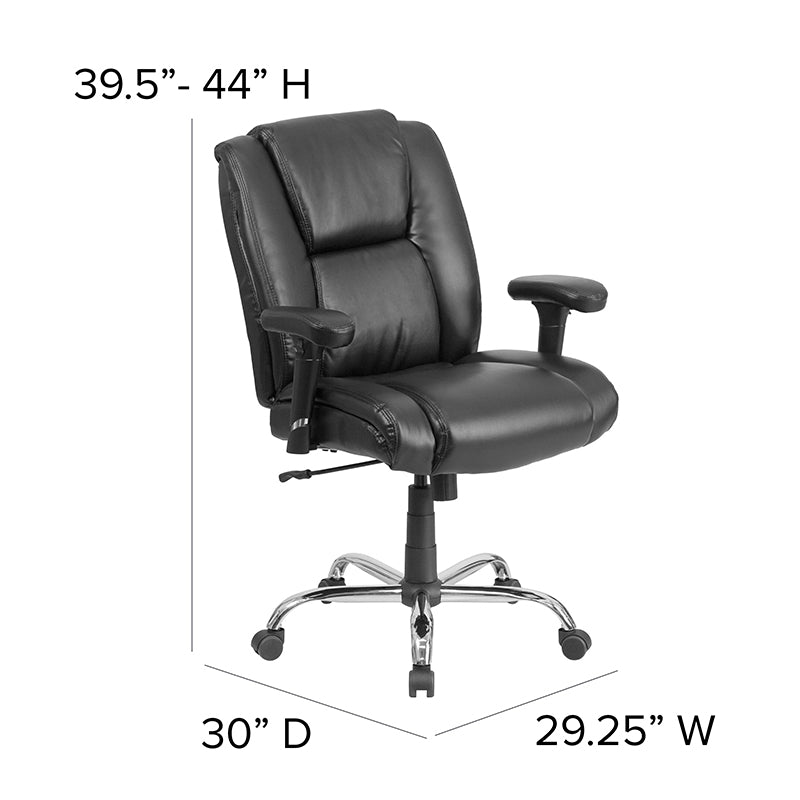 FLASH HERCULES Series 400 lb Capacity Big & Tall Ergonomic Office Chair - Black LeatherSoft Executive Chair with Adjustable Arms & Chrome Base - Perfect for Home Office, Gaming & Workspaces