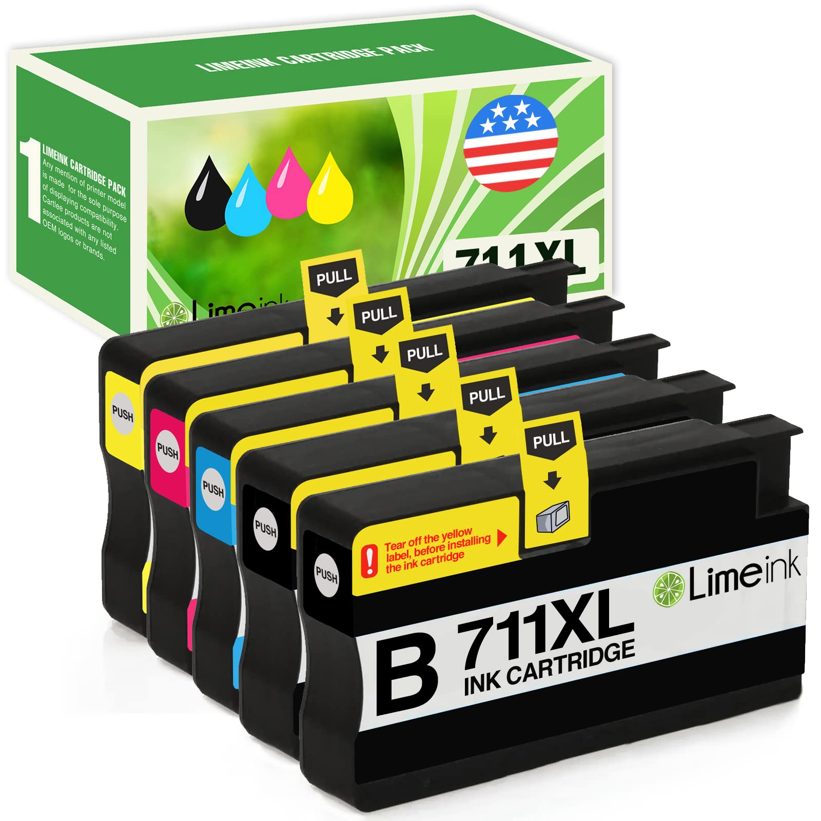 Limeink Compatible HP 711XL Ink Cartridges Replacement (5 Pack) - Magenta, Black, Cyan, Yellow for HP Designjet T120, T520 Printers | Ideal for Office, Home & Professional Printing Projects
