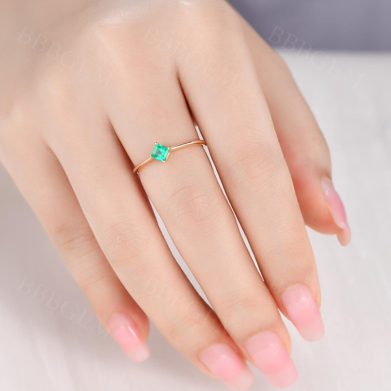 3.5mm Square Princess Cut Natural Emerald Dainty Ring - 18K Yellow Gold Solitaire Thin Band (0.28ct) - Perfect for Engagement, Anniversary & Everyday Elegant Jewelry