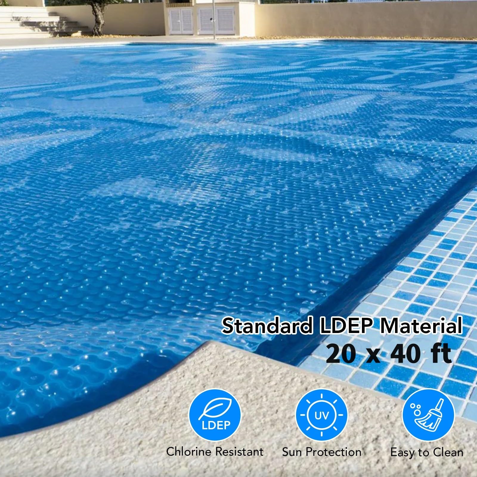 20x40FT Solar Pool Cover - 14mil Thick Rectangle Solar Blanket for Inground & Above Ground Pools | Blue | Extends Swimming Season & Reduces Heat Loss