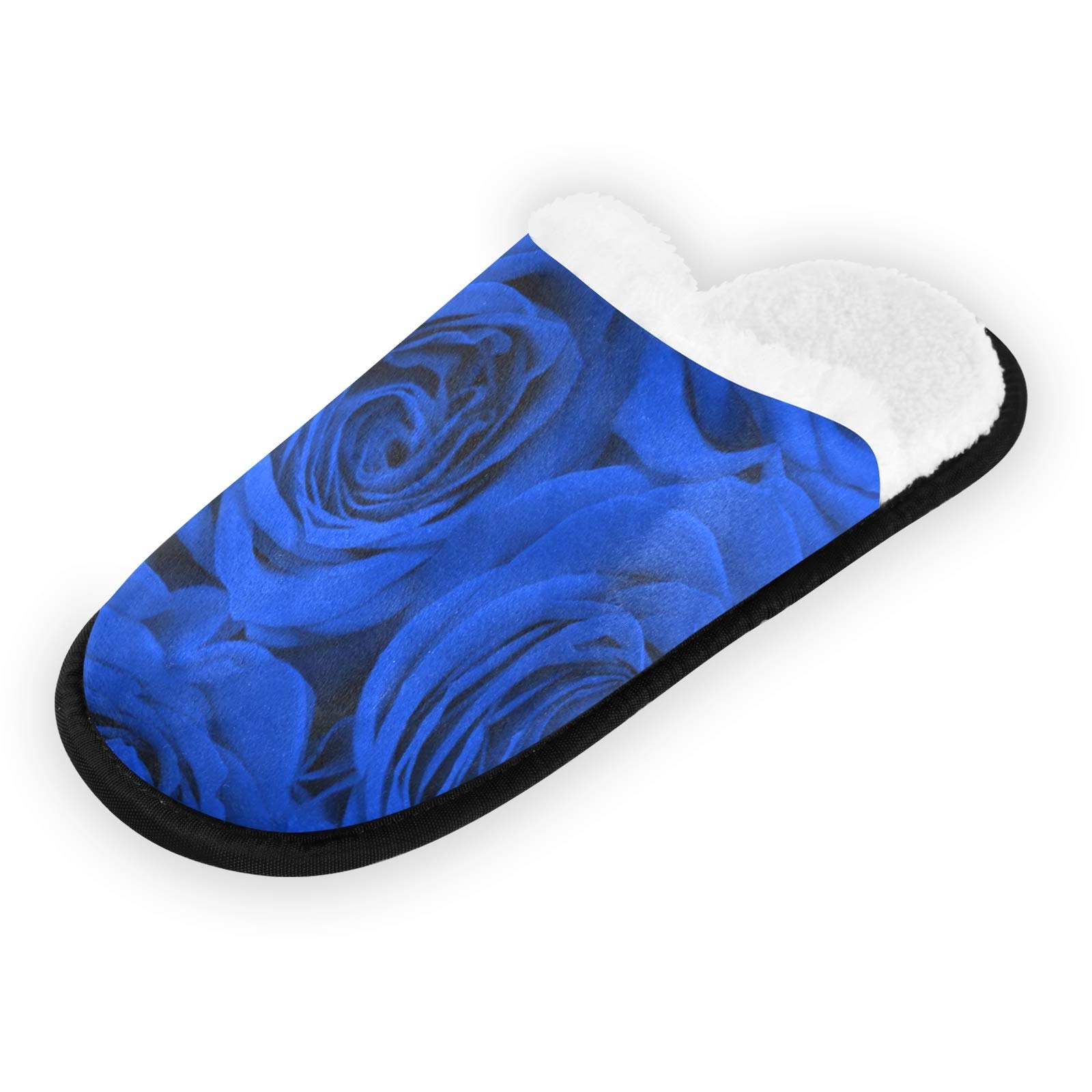 ALAZA Rose Flower Blue Non-Slip House Slippers for Men & Women - Comfortable Indoor/Outdoor Home, Hotel, Spa, Bedroom & Travel Slippers for Relaxation & Cozy Wear