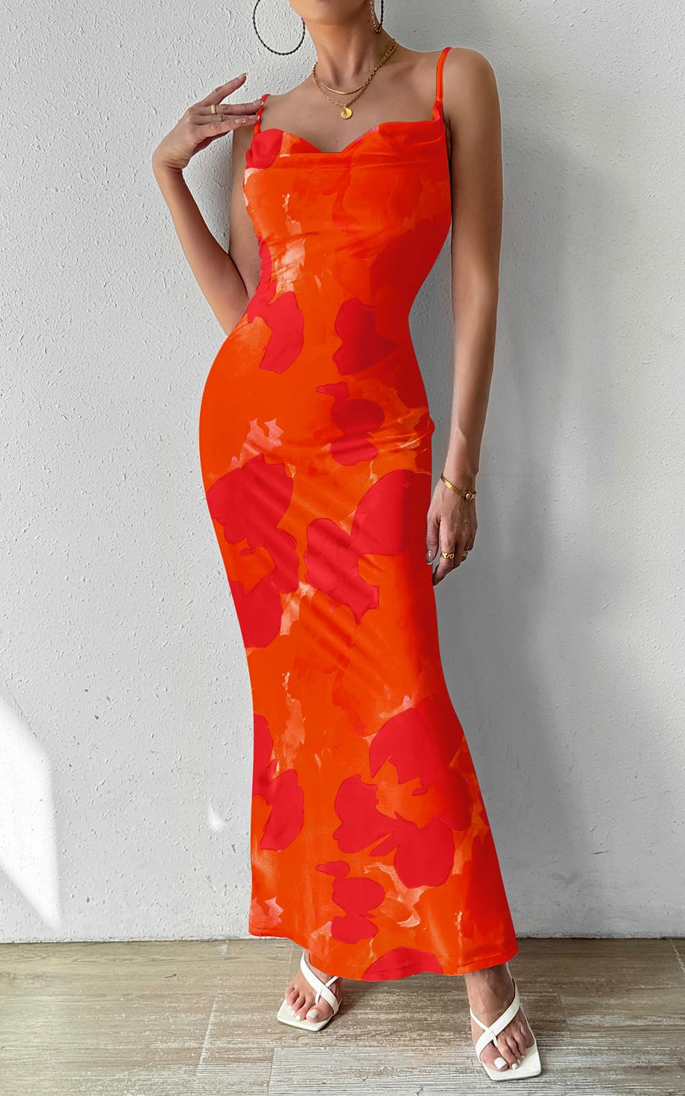 PRETTYGARDEN Women's Floral Spaghetti Strap Maxi Dress - Stretchy Sexy Bodycon Backless Slip Long Dress for Summer 2025 | Perfect for Beach Vacations, Date Nights & Summer Parties