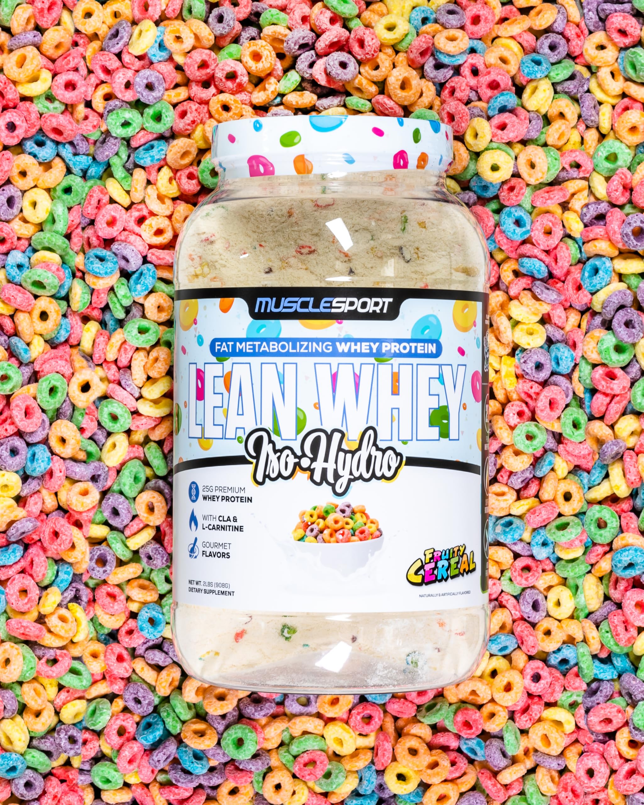 Musclesport Lean Whey Revolution™ Protein Powder - Whey Protein Isolate - Low Calorie, Low Carb, Low Fat Protein Supplement - 25g Protein per Scoop (2lb, Fruity Cereal) - Perfect for Post-Workout Recovery & Weight Management