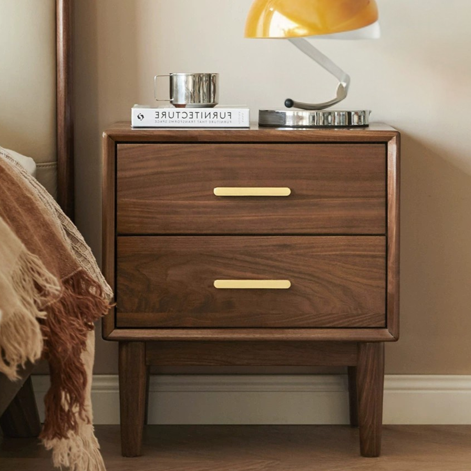 Solid Black Walnut Wood Nightstand - Bedside Table with Drawer for Bedroom Furniture, Modern Home Decor & Storage Solution