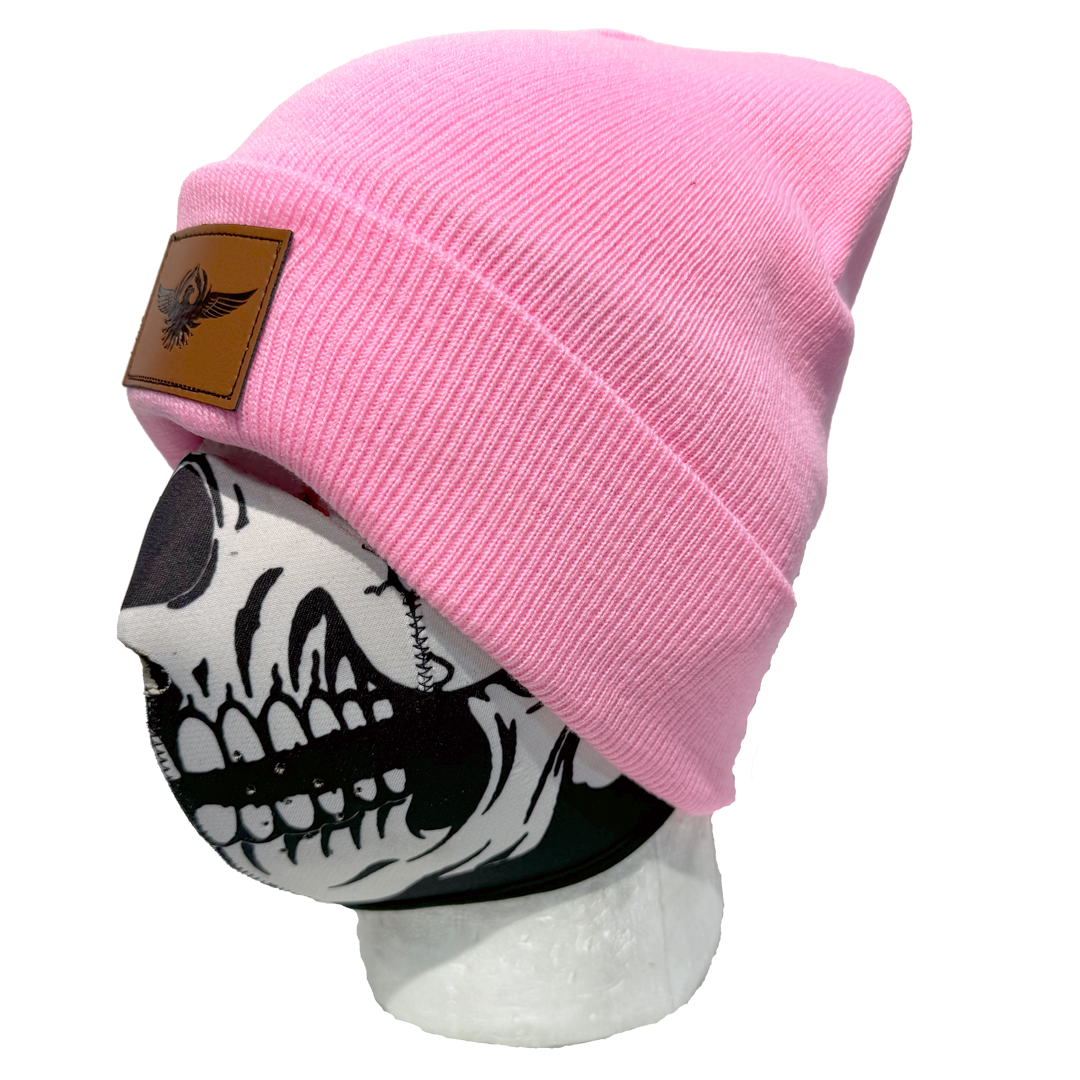 Eagle Leather Knit Beanie for Men & Women - Winter Warm Wool Blend Hat for Outdoor Activities, Hiking, and Casual Wear