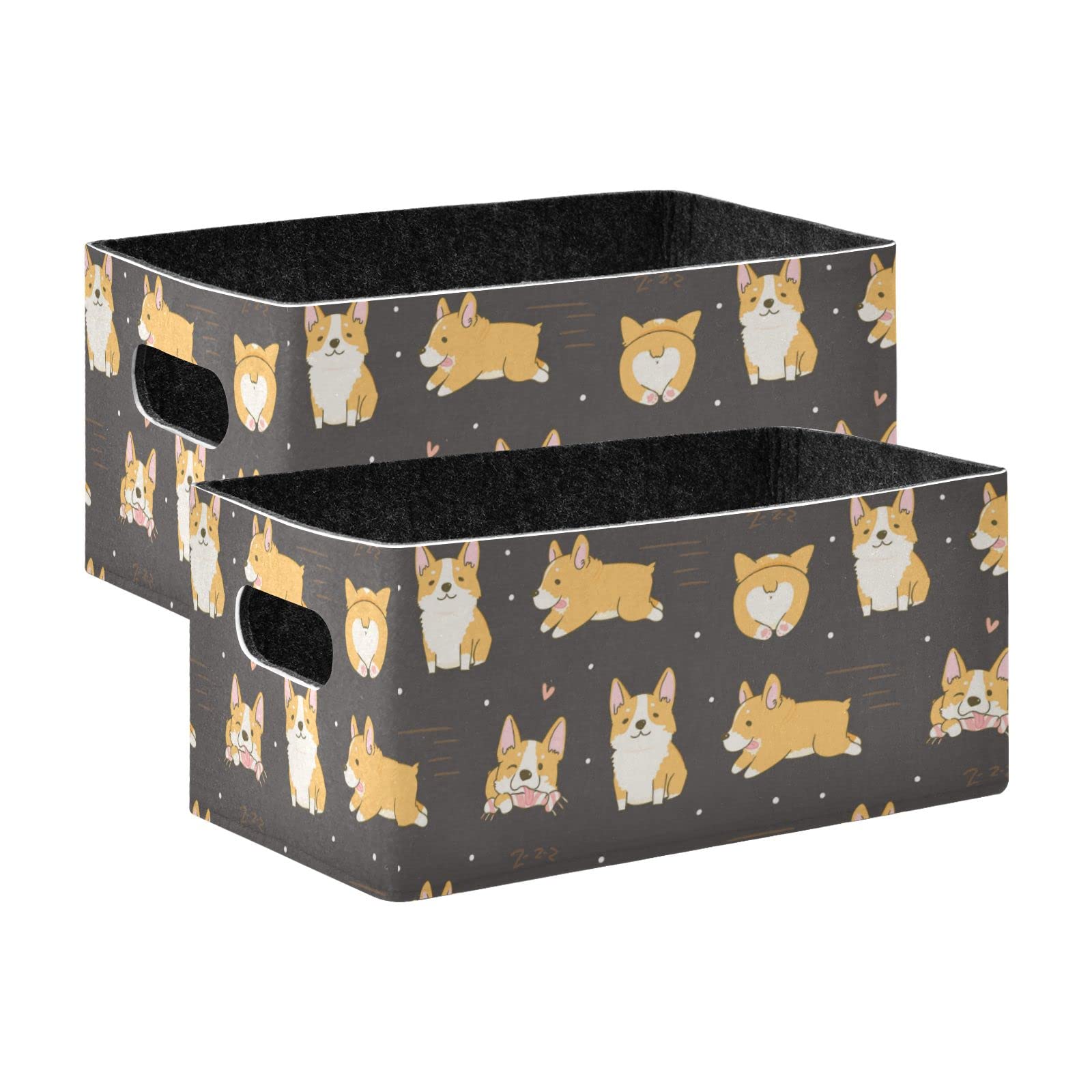 Emelivor 2-Pack Corgi Dog Themed Felt Collapsible Storage Bins - Fabric Rectangle Organizer Baskets for Bedroom, Closet, Nursery & Office Organization - Perfect for Toys, Blankets & Home Decor Storage