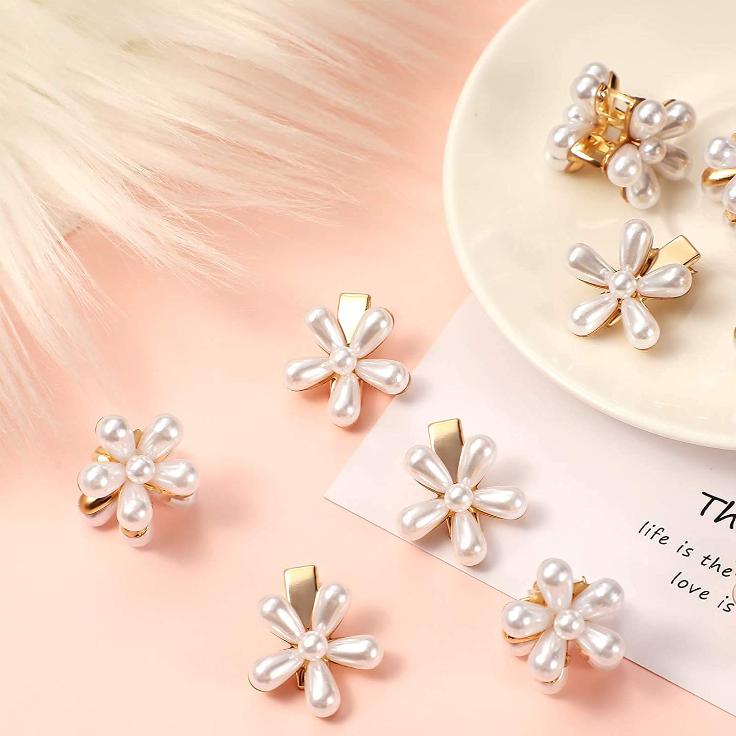 BAKEFY 2-Piece Mini Pearl Hair Barrettes for Women & Girls - Elegant Artificial Pearl Hair Clips with Flower Design for Wedding, Party & Everyday Use | Perfect Bridal Accessories, Prom Hairstyle Enhancer and Daily Hair Jewelry