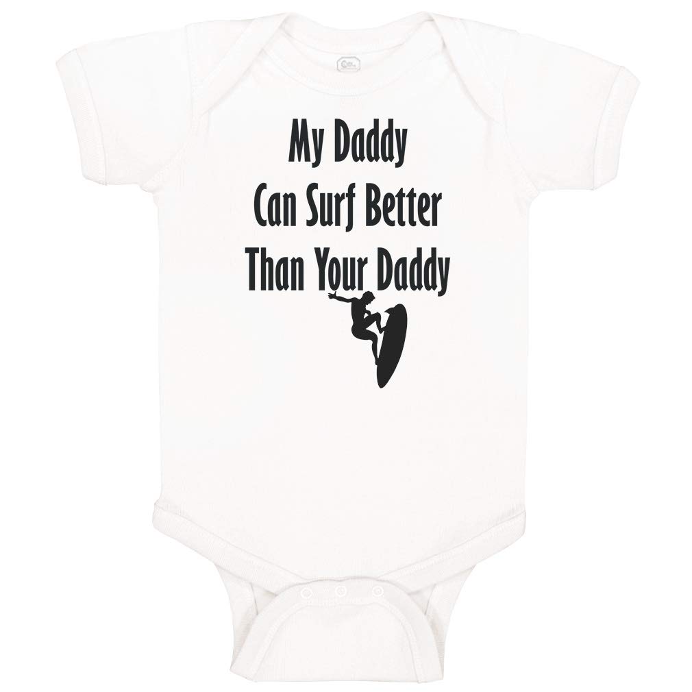 Funny Baby Bodysuit - 'My Daddy Can Surf Better Than Your Daddy' Cute Cotton Onesie for Boys & Girls - Perfect for Father's Day, Beach Trips & Family Photos - Newborn White Design