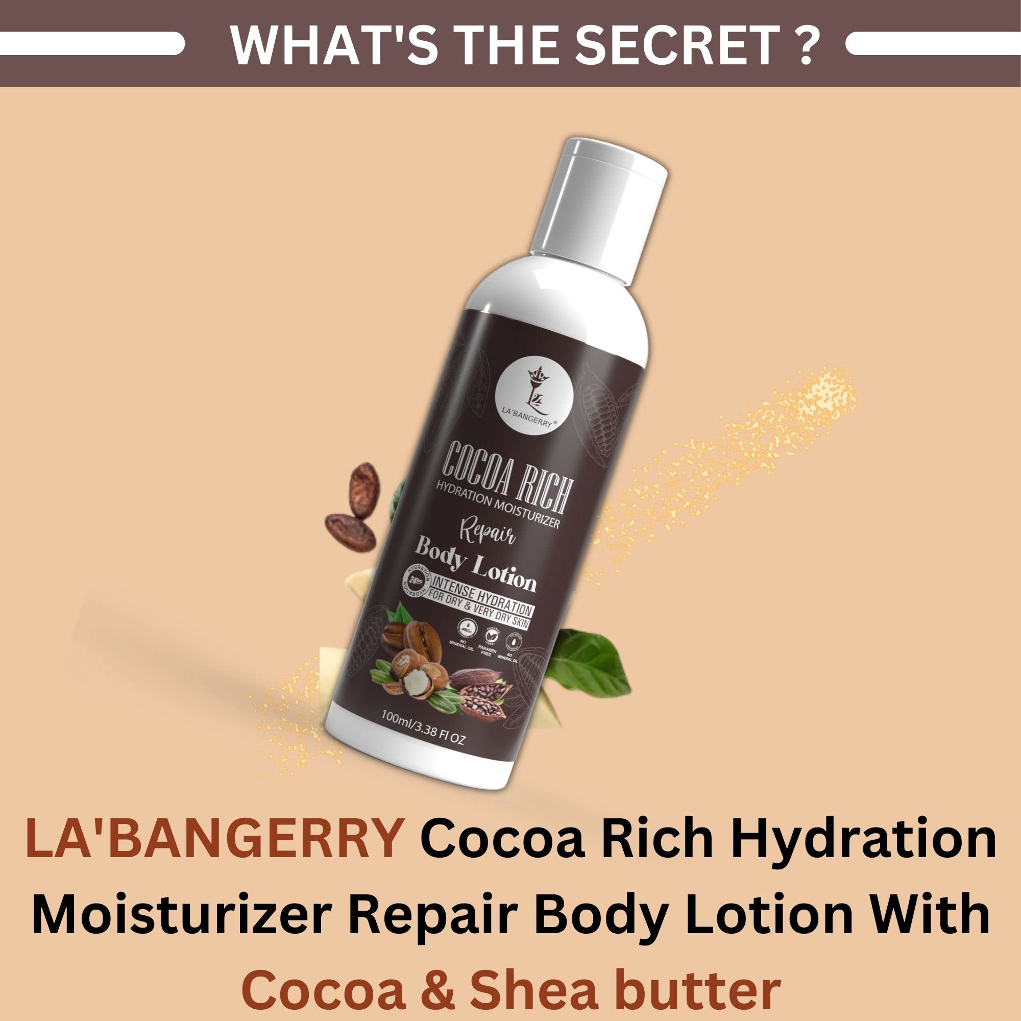 LA'BANGERRY Hydration Cocoa Rich Body Lotion - Long Lasting Moisturizing & Soothing for Very Dry Skin | Non-Greasy Formula for Healthy Glow | 100ml | Perfect for Daily Skincare & Post-Shower Hydration