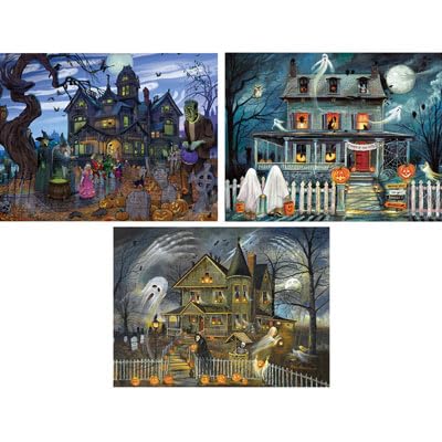 300 Piece Jigsaw Puzzles for Adults - Halloween Themed Large Piece Puzzle Set by Artist Ruane Manning (18” x 24”) - Perfect for Family Game Night, Holiday Gifts & Relaxation