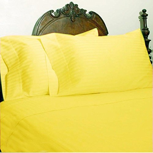Premium 1000 Thread Count Egyptian Cotton Sheet Set - King Size, Deep Pocket, Soft & Breathable, Stripe Yellow - Perfect for Luxury Bedrooms, Hotels & Guest Rooms