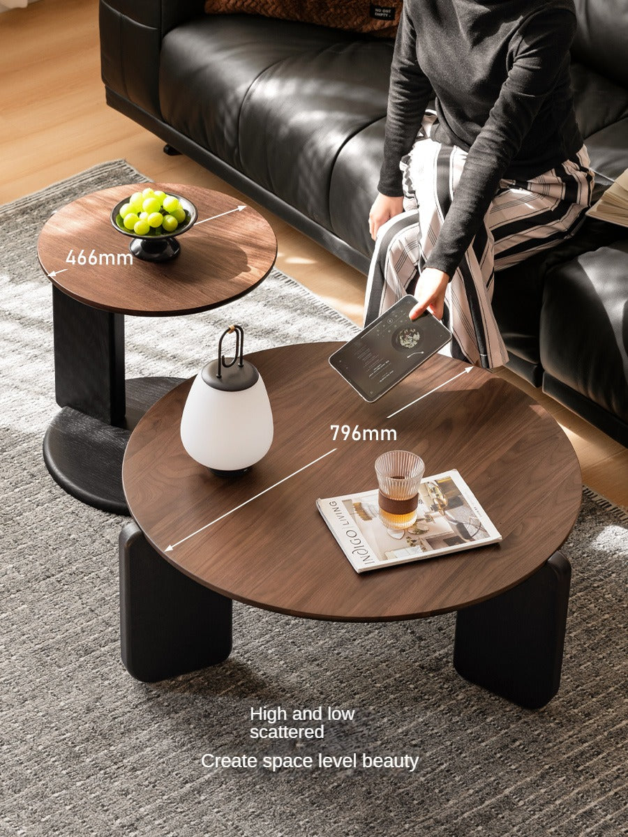 Solid Black Walnut Round Coffee Table - Italian Light Luxury Style for Living Room, Lounge & Office Decor