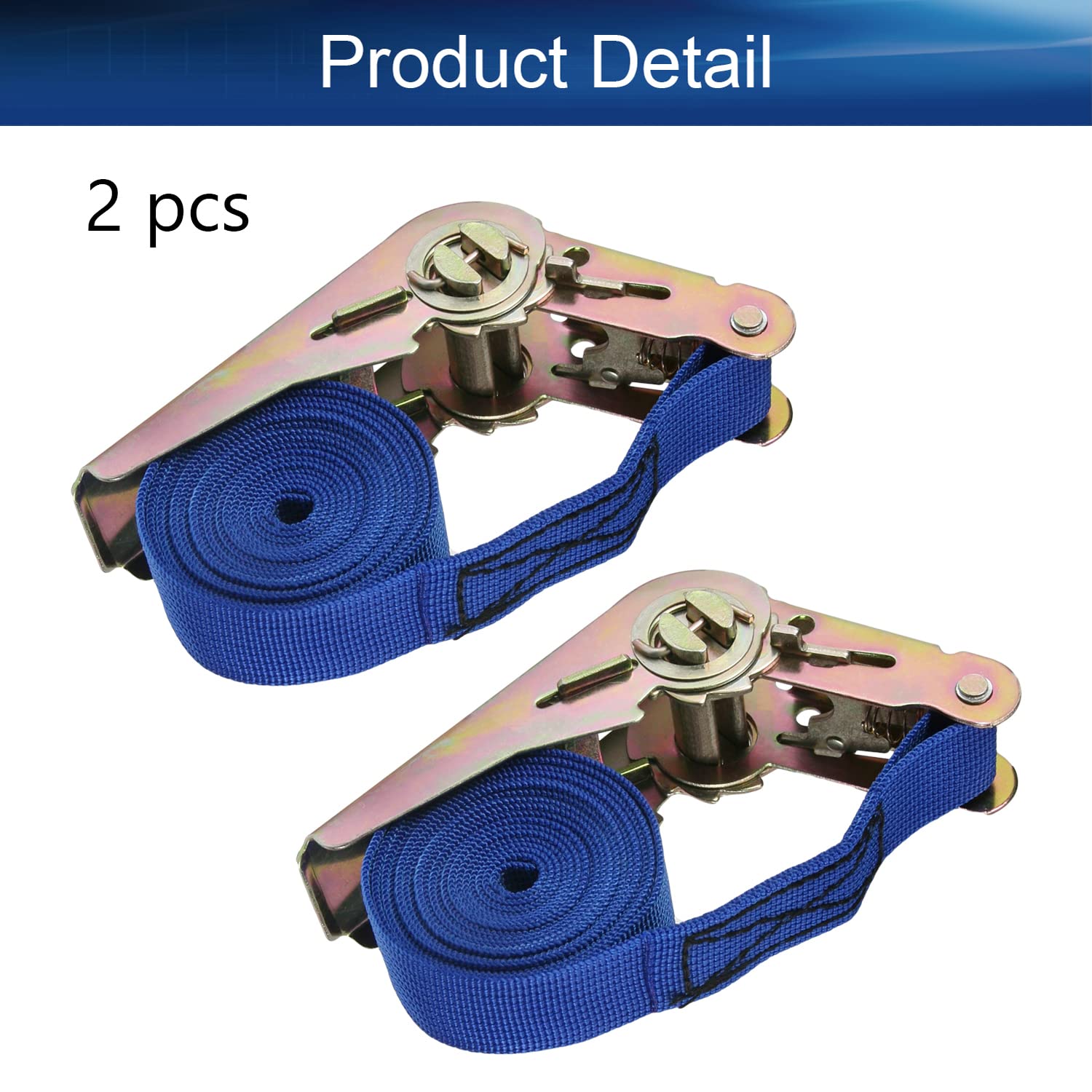 2-Pack 2M x 25mm Ratchet Tie Down Straps - Heavy Duty Polypropylene Lashing Straps for Moving, Cargo, Camping & Outdoor Gear - Secure Luggage, Furniture & Equipment (Blue) - Perfect for Trucks, Trailers & Storage
