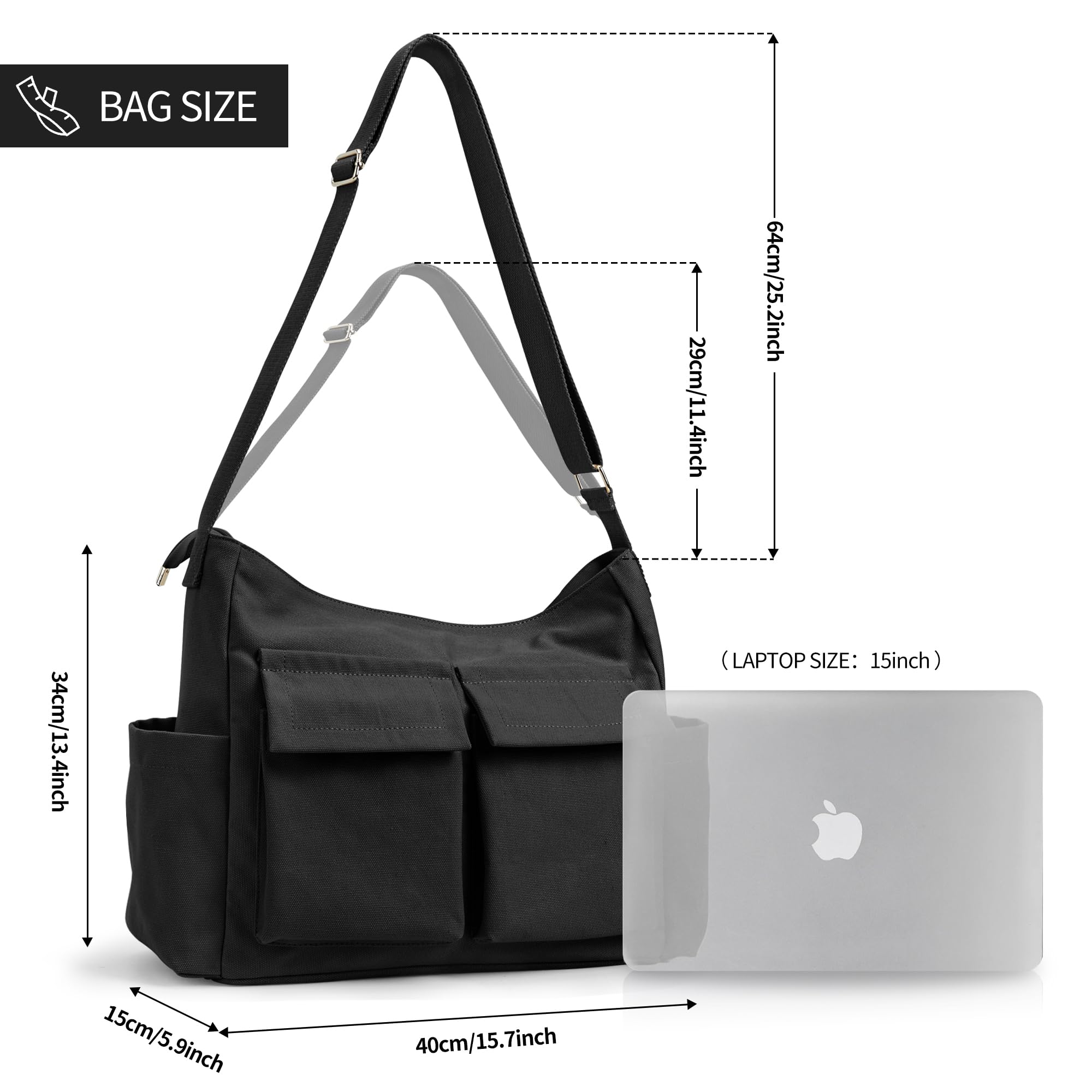 KALIDI Canvas Tote Bag - Large Crossbody Messenger Bag for Women & Men - Durable Casual Shoulder Bag for College, Work & Daily Use - Perfect for Commuting, Shopping & Travel