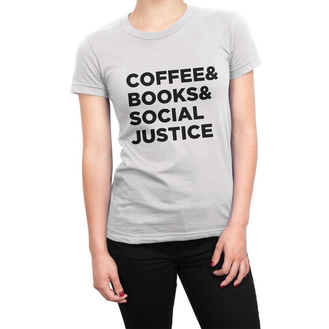 Social Justice Coffee & Books Graphic T-Shirt - Unisex Casual Tee for Book Lovers & Coffee Enthusiasts - Perfect for Protests, Cafes & Everyday Wear
