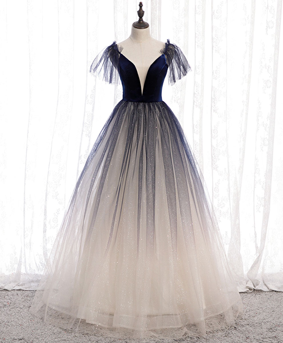 Elegant Blue Tulle Long Prom Dress for Women - Formal Evening Gown for Homecoming, Ball, and Special Occasions