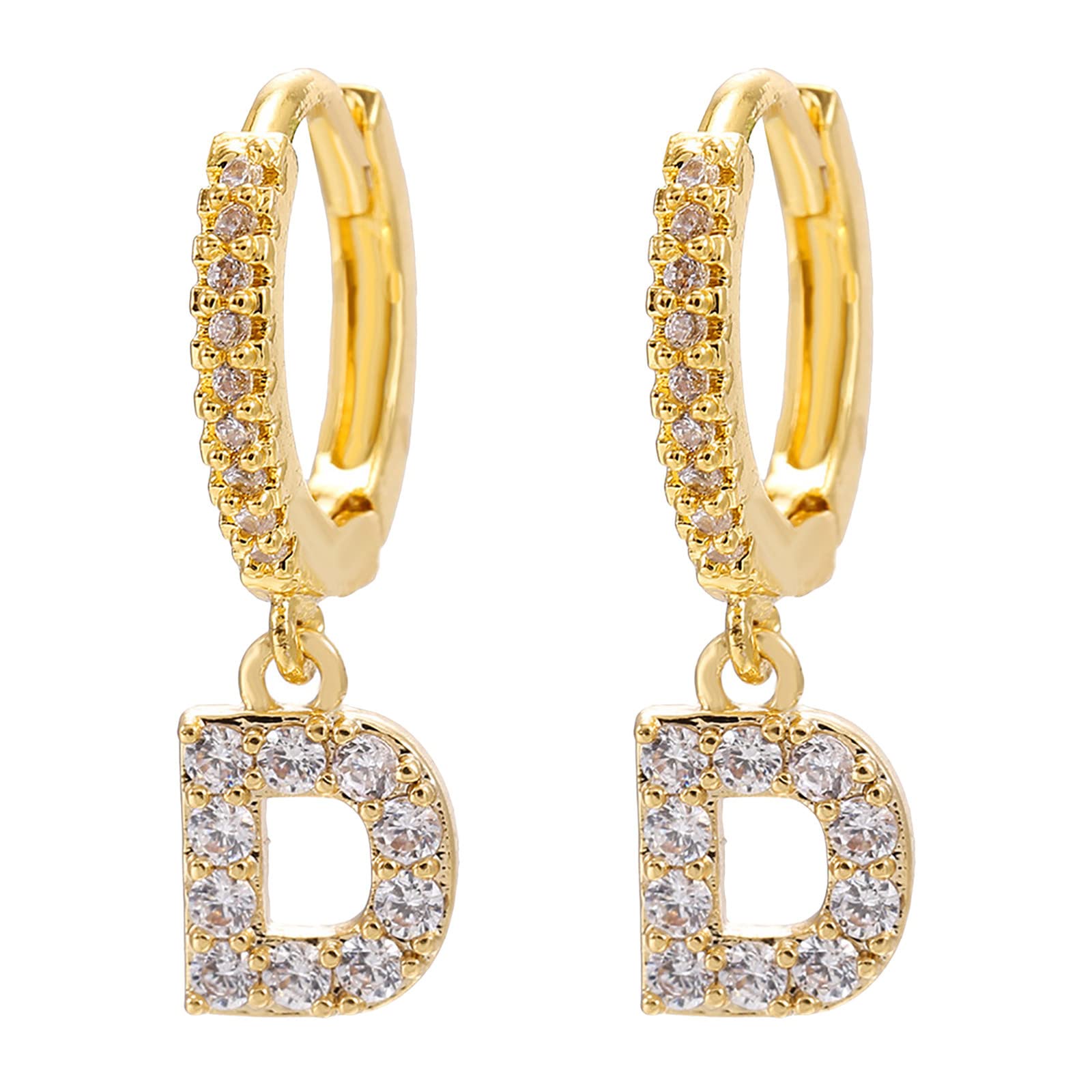 Stylish A-Z Initial Dangle Earrings for Women - Zircon Simulated Diamond Letter Drop Hoop Earrings | Perfect for Parties, Weddings & Everyday Wear