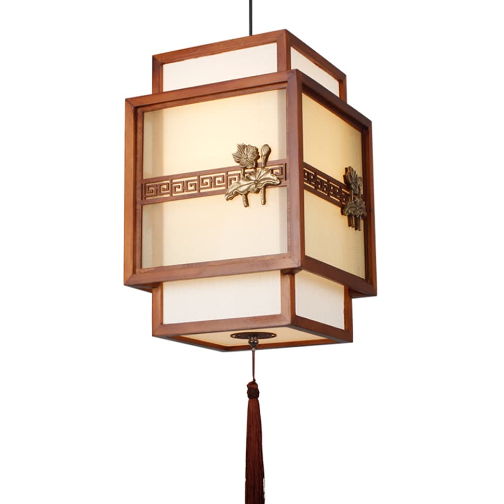 Solid Wood Chinese Lantern Chandelier - Elegant Flush Mount Ceiling Light for Restaurant, Hotel, Balcony & Outdoor Decor | Perfect for Asian-Themed Interior Lighting & Patio Hanging Decorations
