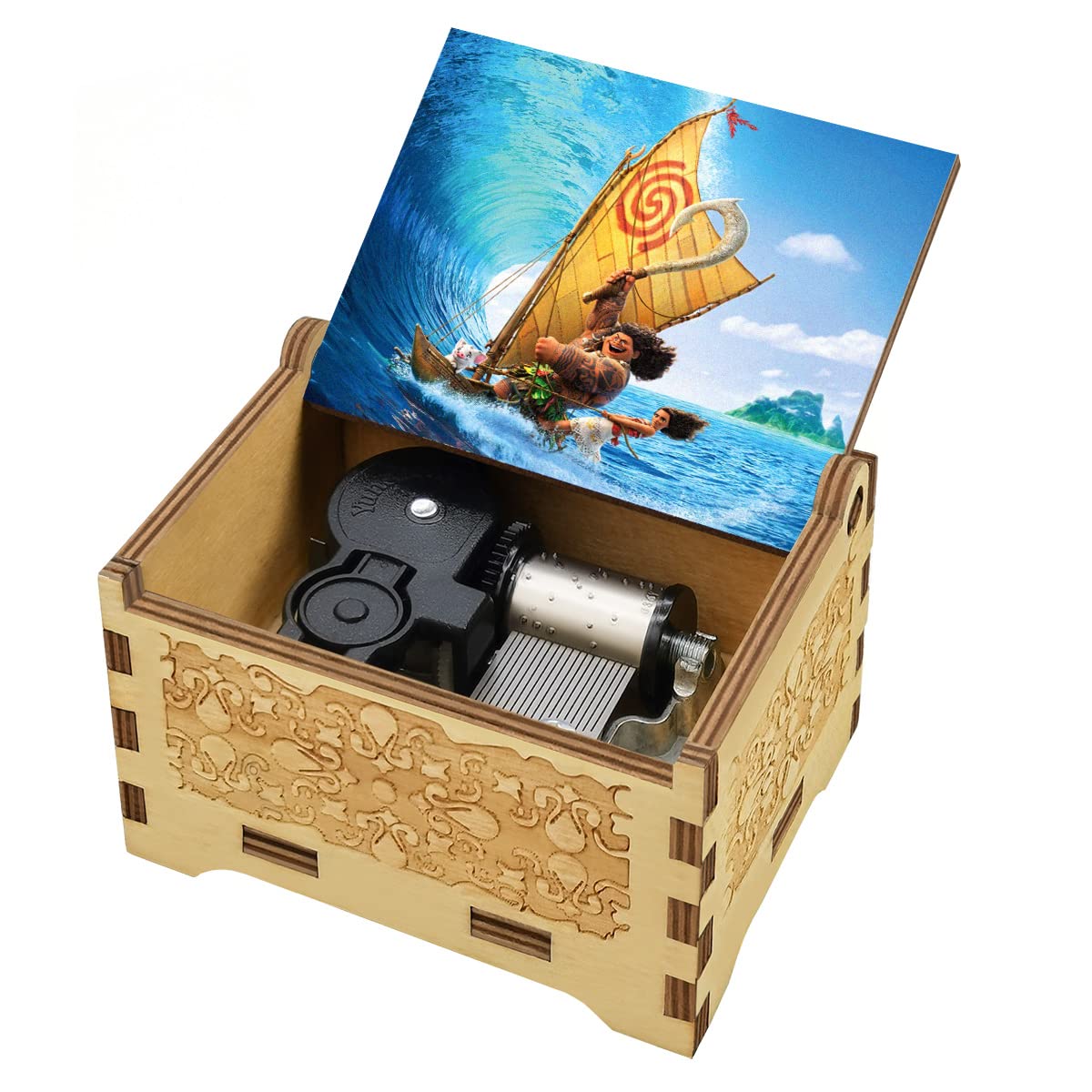Sooharic Moana Music Box - Hand Carved Antique Wind Up Musical Gift Box for Kids, Birthday, Christmas & Special Occasions | Disney Moana Theme Collectible for Home Décor & Kids' Room