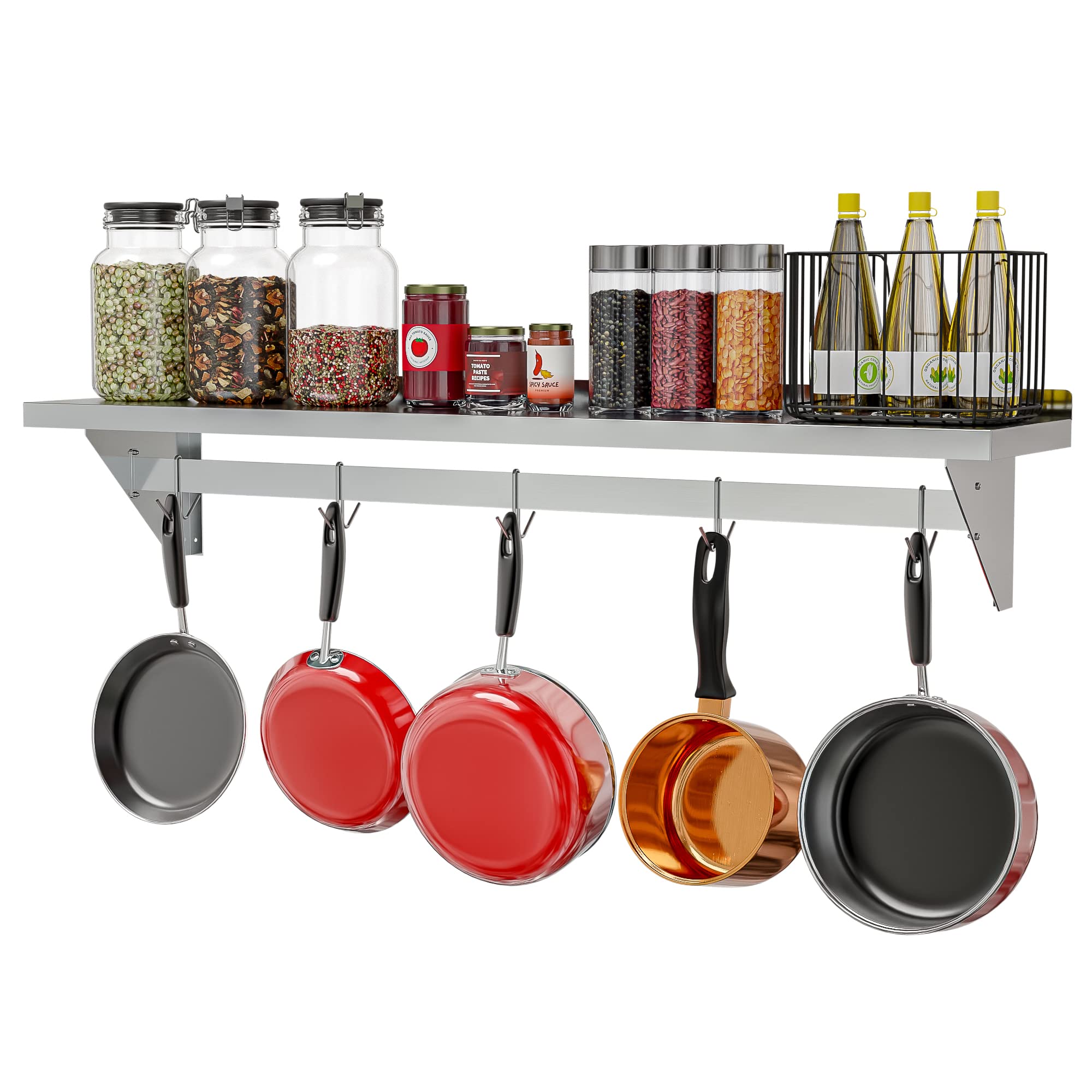 KoolMore Stainless Steel Wall Mounted Pot Rack Organizer - 12