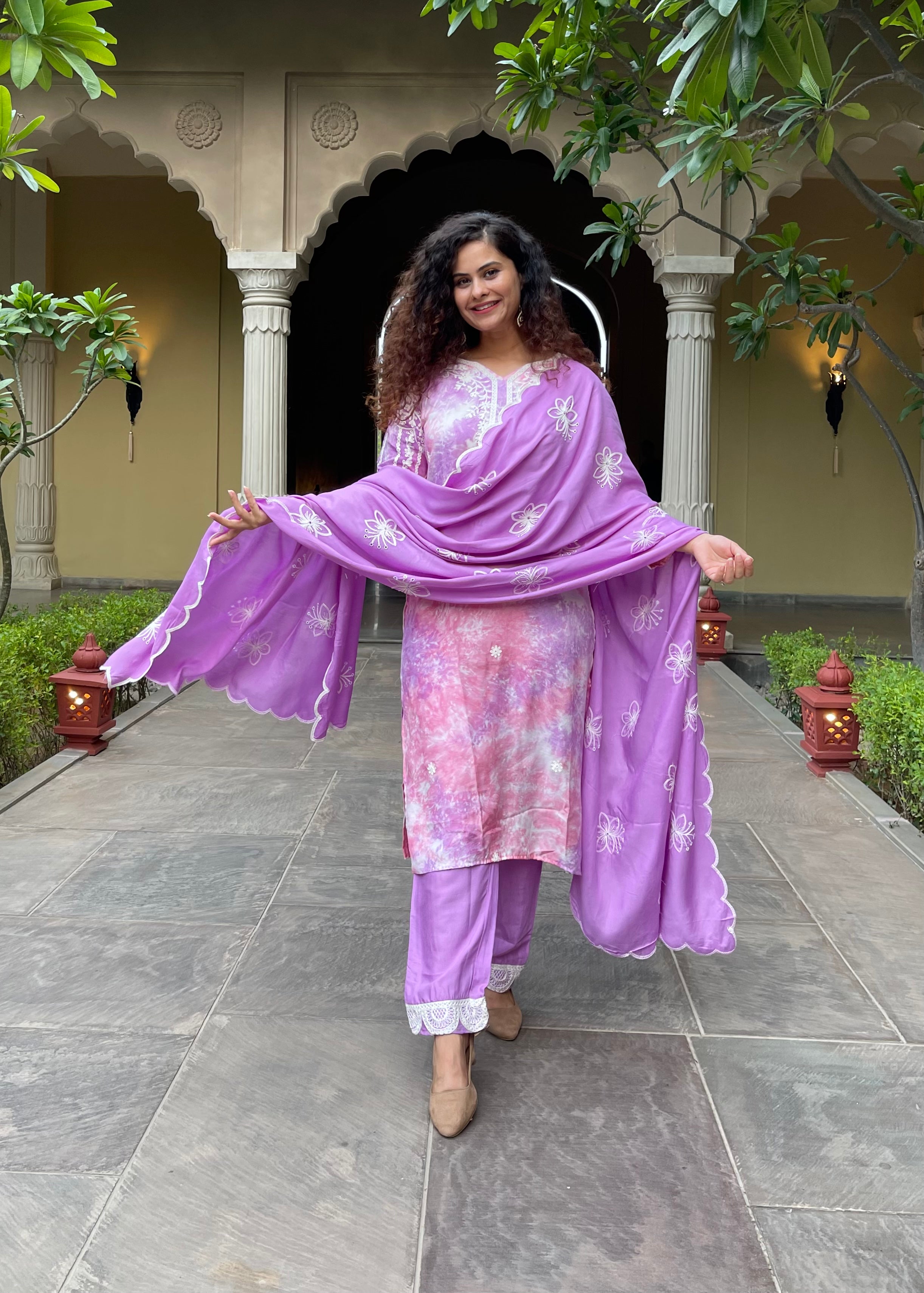 Stylish Purple Tie And Dye Lucknowi Kurta Suit Set for Women | Traditional Indian Ethnic Wear | Perfect for Festivals, Weddings & Special Occasions