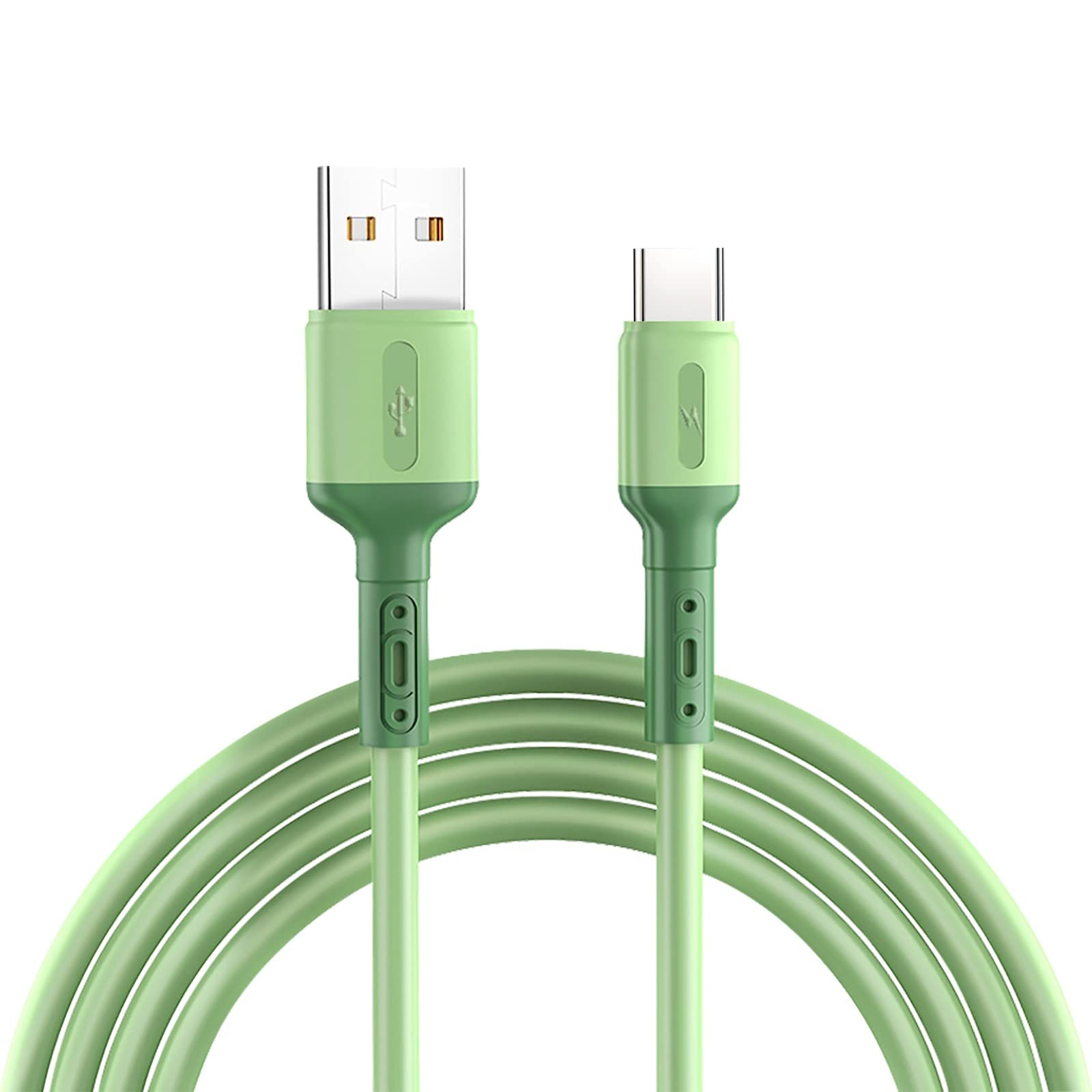 2m Fast Charging Silicone Data Cable - Durable Liquid Soft Plastic USB Type C Charger Cord for Android Phones | High-Speed Charging & Sync | Perfect for Home, Office & Travel (Green, One Size)