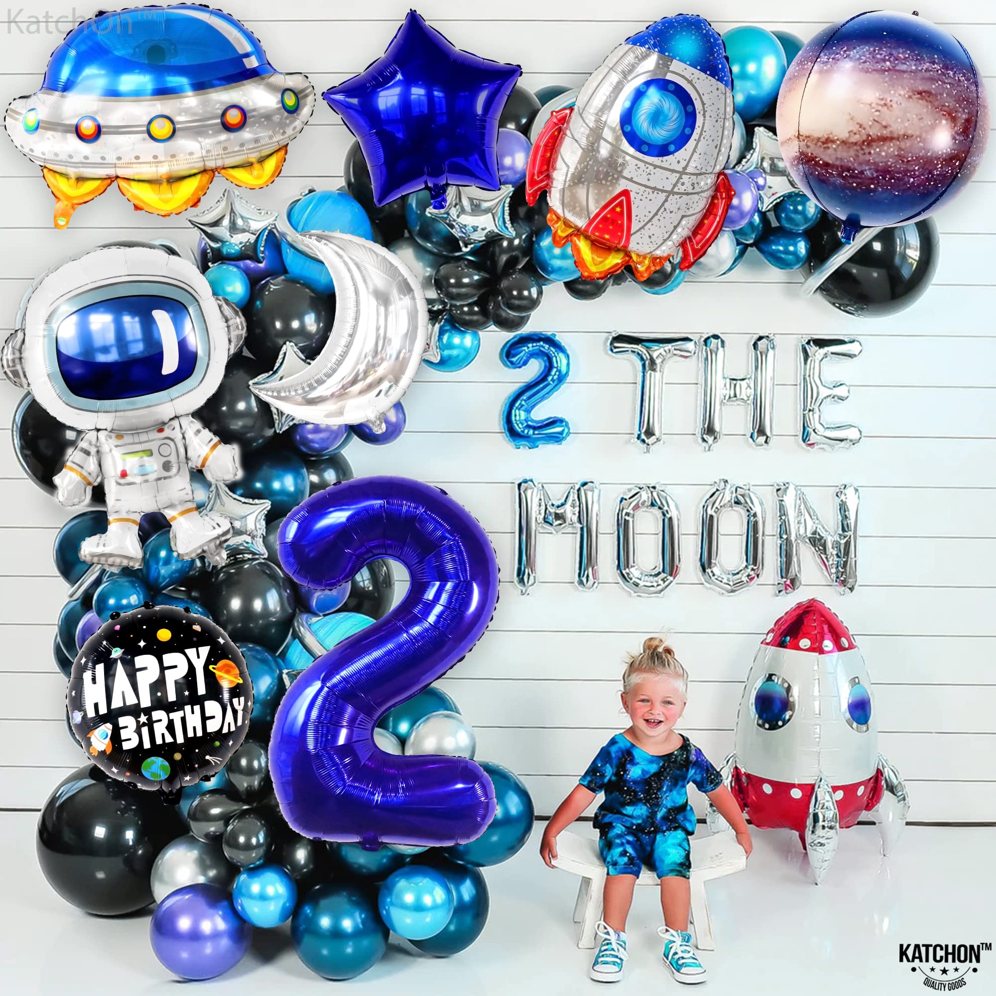 40 Inch Two The Moon Balloons - Large Galaxy Birthday Decorations for Boys | Outer Space Party Supplies | Perfect for Space Themed Birthday Parties, Baby Showers & Cosmic Celebrations