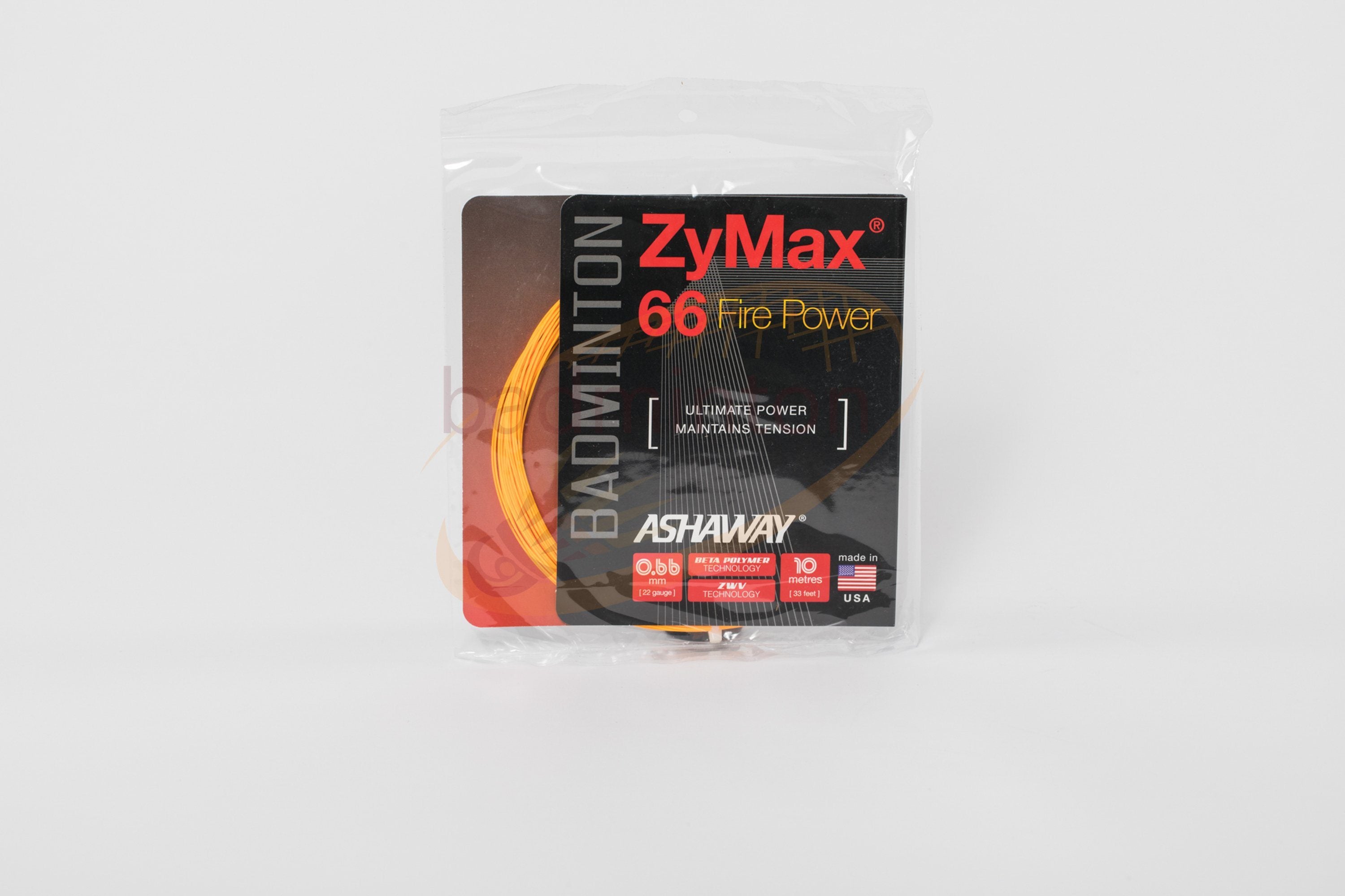 Ashaway ZyMax 66 Fire Power (0.66mm) High-Performance Badminton String - Perfect for Competitive Play & Tournament Matches