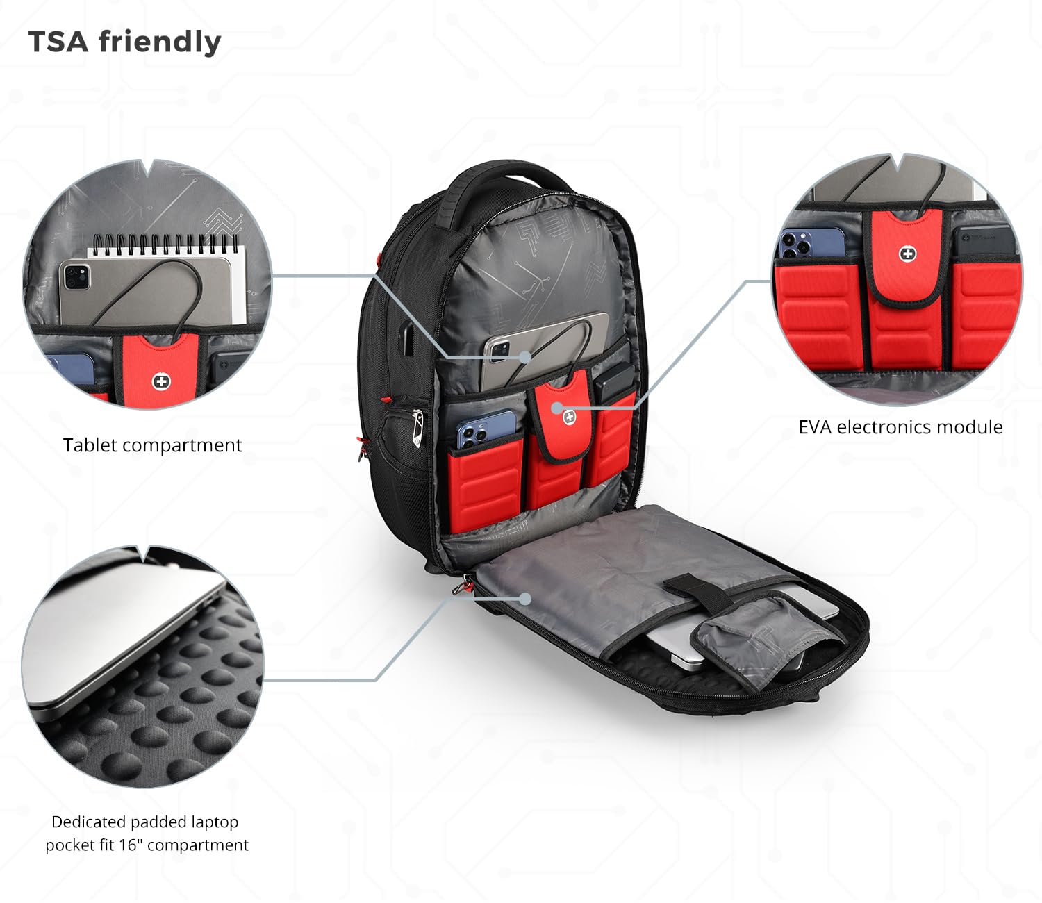 Swissdigital CIRCUIT Men's Laptop Backpack - USB Charging Port & RFID Protection - Fits 15.6 Inch Laptops - College, Business & Travel Backpack - Black (J14-BR) | Perfect for Work Commute, School & Airplane Carry-On