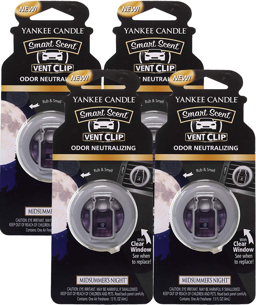 Yankee Candle Smart Scent Vent Clip Air Freshener - Midsummer's Night Fragrance (4 Pack) | Car Vent Air Freshener for Fresh & Long-Lasting Scent | Perfect for Cars, Offices & Small Spaces