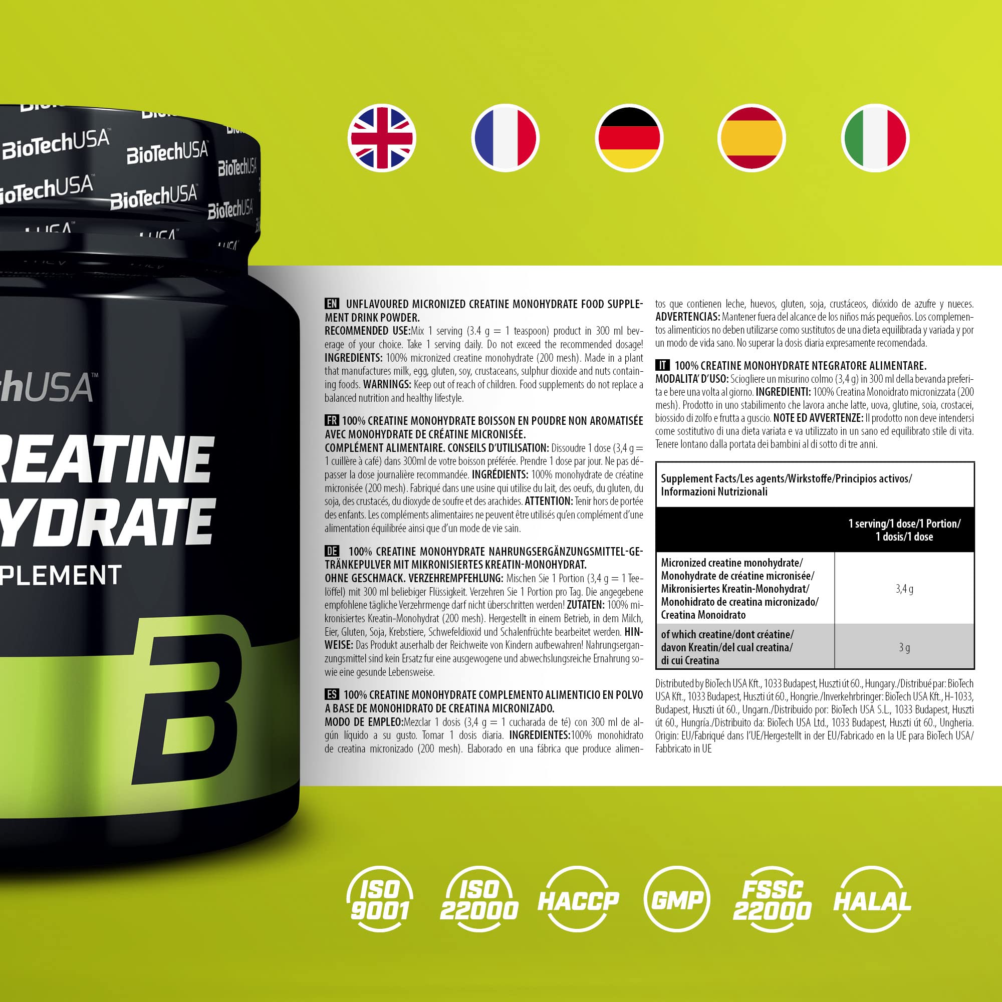 BioTechUSA 100% Pure Creatine Monohydrate Powder - 300g Unflavored Supplement for Muscle Growth & Strength | Pre-Workout & Post-Workout Recovery | Gym & Fitness Enthusiasts