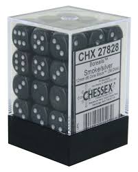 Chessex D6 36-Pack Smoke With Silver Borealis 12mm Pipped Dice Set - Perfect for Tabletop RPGs, Dungeons & Dragons, Board Games, and Collectors