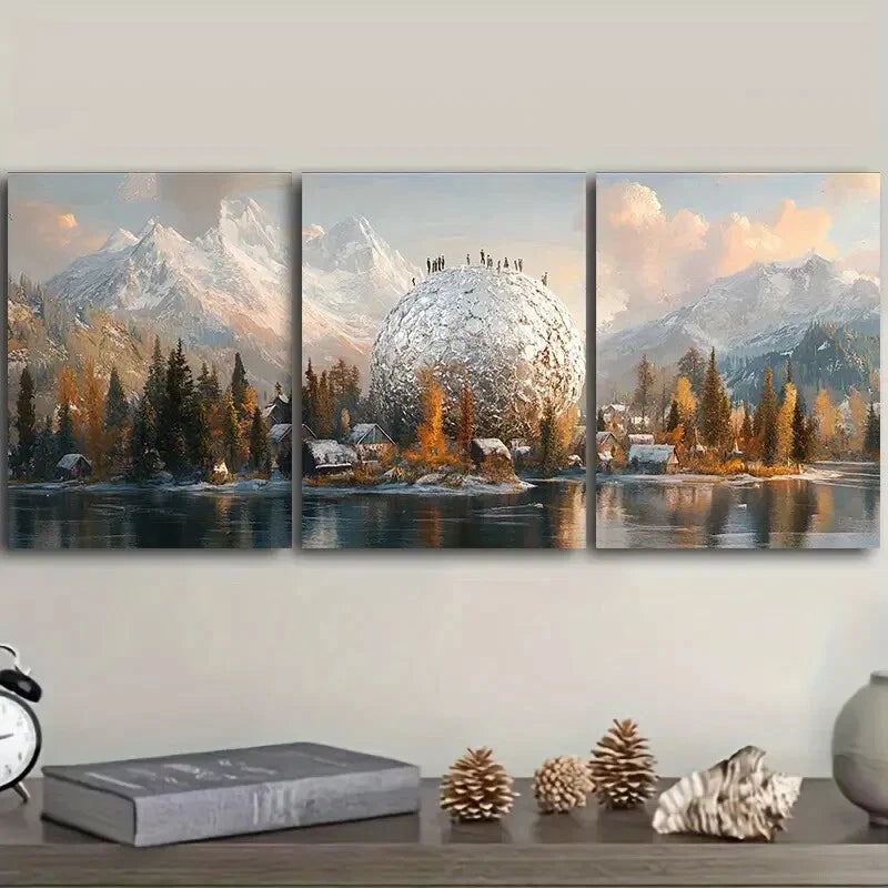 3-Piece Snow Capped Island Wall Art Set - Framed Canvas Prints 40x60cm - High Quality Australian Made - Ready to Hang - Perfect for Living Room, Bedroom & Office Decor