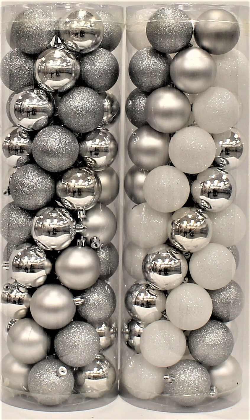 45 Pack Shatterproof 60MM Ball Ornaments - Silver & White Christmas Tree Decorations for Holiday, Party, and Home Decor