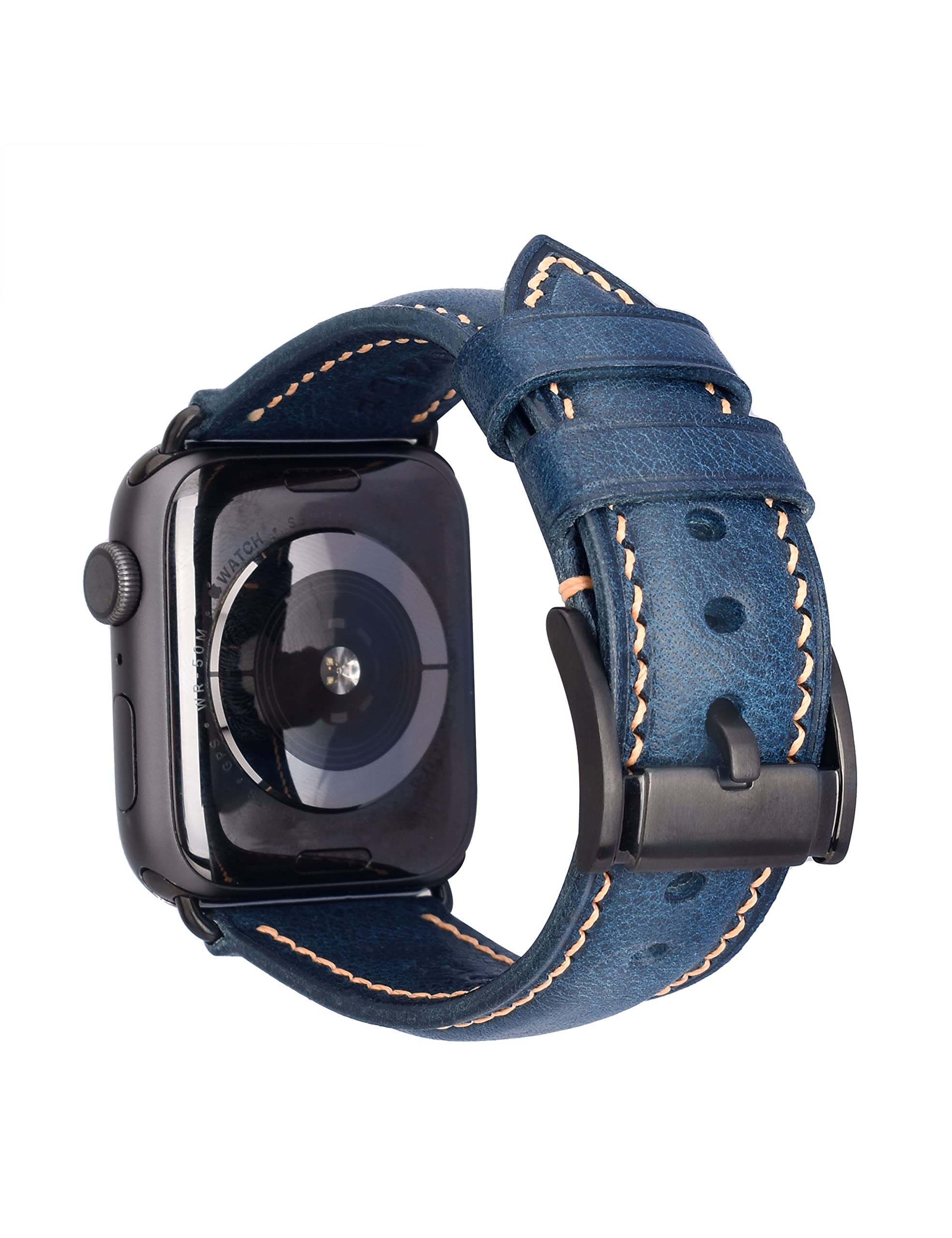 Vintage Genuine Leather Watch Band for Apple Watch 38mm/40mm/41mm/42mm/44mm/45mm - Compatible with Series SE/9/8/7/6/5/4/3/2/1 - Top Grain Leather Replacement Strap for Men & Women - Perfect for Casual, Office & Special Occasions