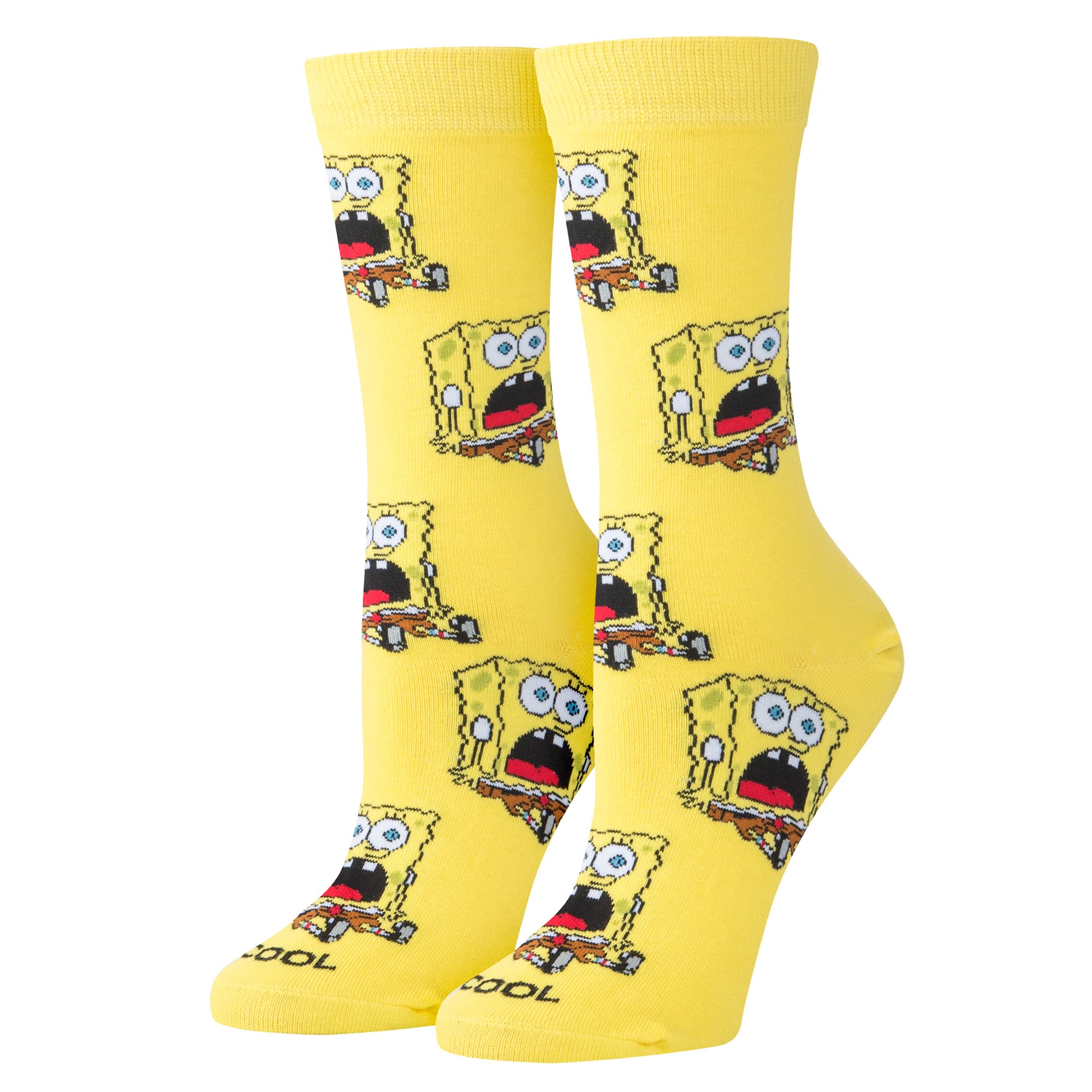 Funny SpongeBob Graphic Print Women's Crew Socks - Large Size Novelty Cartoon Socks for Gift, Cosplay & Daily Wear