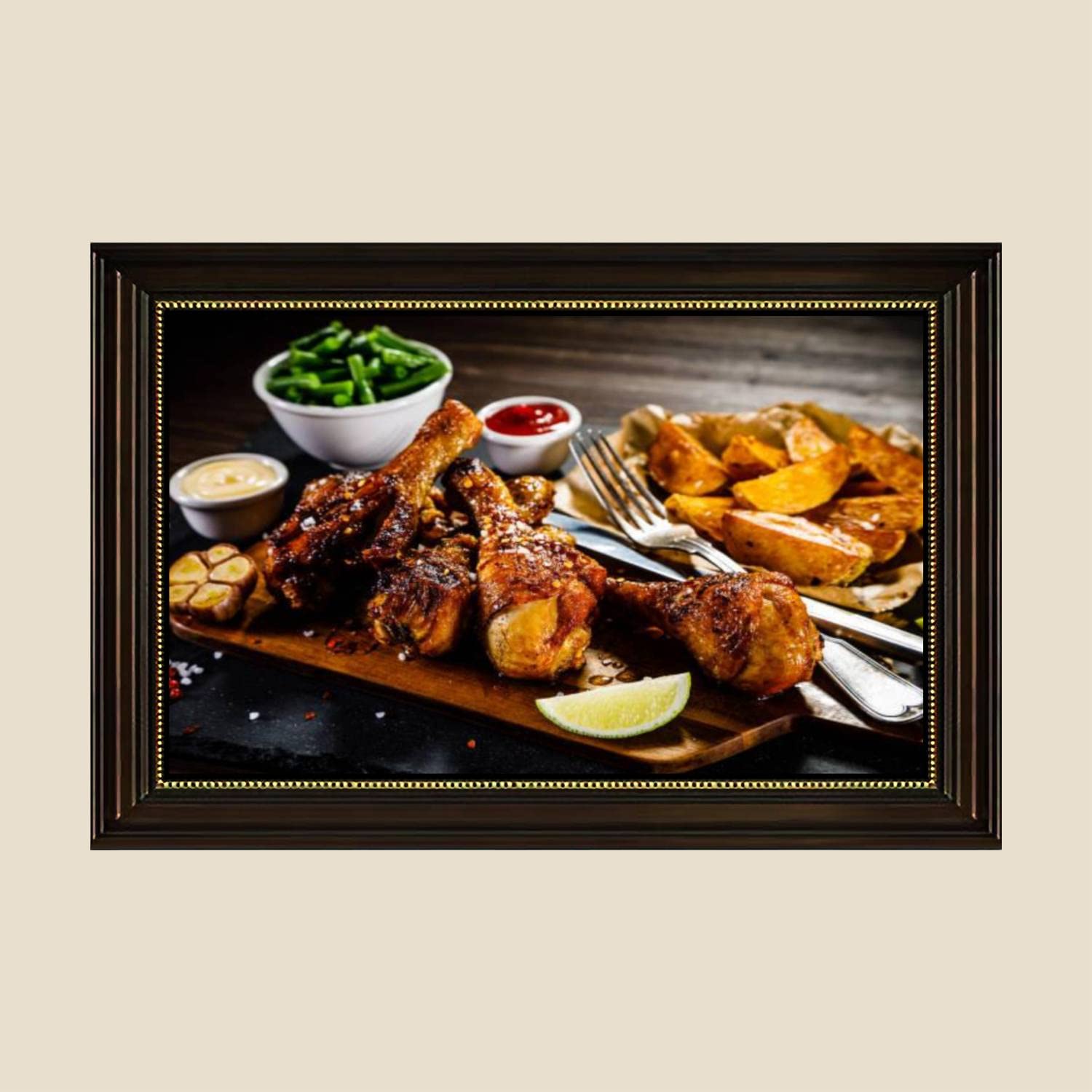 Vintage Roast Chicken & Vegetables Canvas Wall Art Print - 24x36 Inch Framed Kitchen Decor Poster - Ready to Hang for Dining Room, Restaurant & Farmhouse Decor